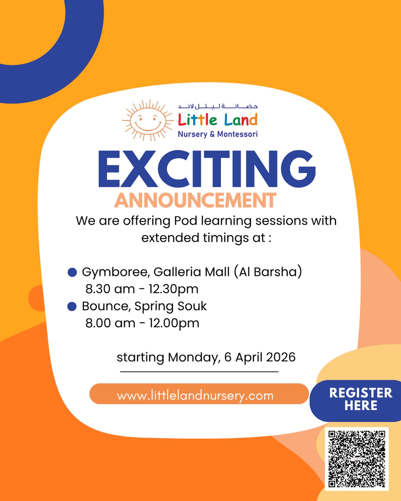 What if your child’s day could feel calm, connected… and full of meaningful movement?
We are so excited to introduce our Little Land Pod Sessions
A gentle balance of:
🤍 A structured Montessori environment with our experienced educators
🤍 Small group connection and individual attention
🤍 Movement, play, and exploration in beautiful, spacious settings
Whether at Gymboree or Bounce, your child is supported throughout —
not just to attend… but to settle, engage, and truly feel at ease.
Because when children feel safe,
they learn, move, and grow with confidence.
🌿 Limited spaces available — join us as we create calm, joyful days together.