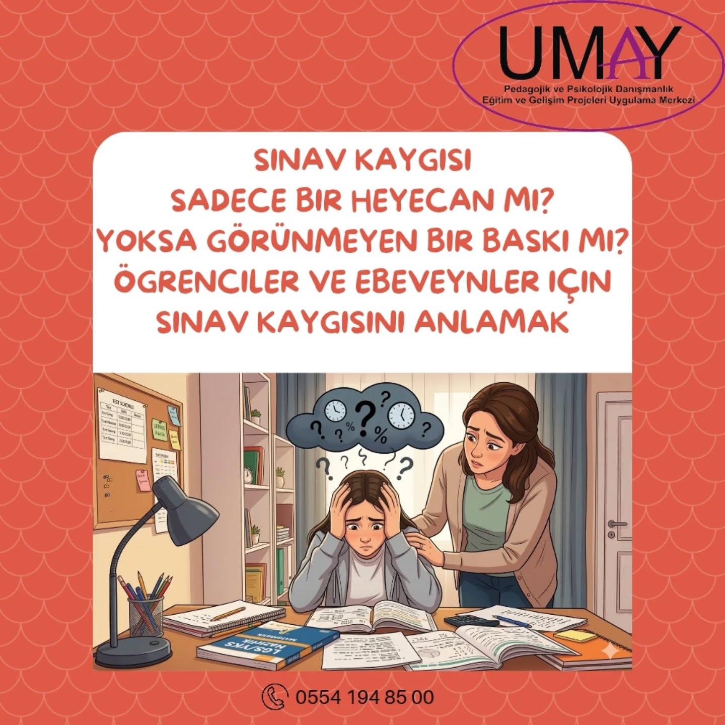 Sınav kaygısı yalnızca öğrencilerin yaşadığı bir duygu değildir.
Aile beklentileri, rekabetçi eğitim sistemi ve öğrencinin kendi iç sesi bu kaygıyı büyütebilir.
Bir miktar stres motive edici olabilir.
Ama yoğun kaygı öğrencinin performansını düşürebilir ve zamanla tükenmişliğe yol açabilir.
Bu süreçte öğrencilerin en çok ihtiyaç duyduğu şey:
✔ anlaşılmak
✔ destek görmek
✔ gerçekçi beklentiler
Unutmayalım:
Bir sınav bir insanın değerini belirlemez.