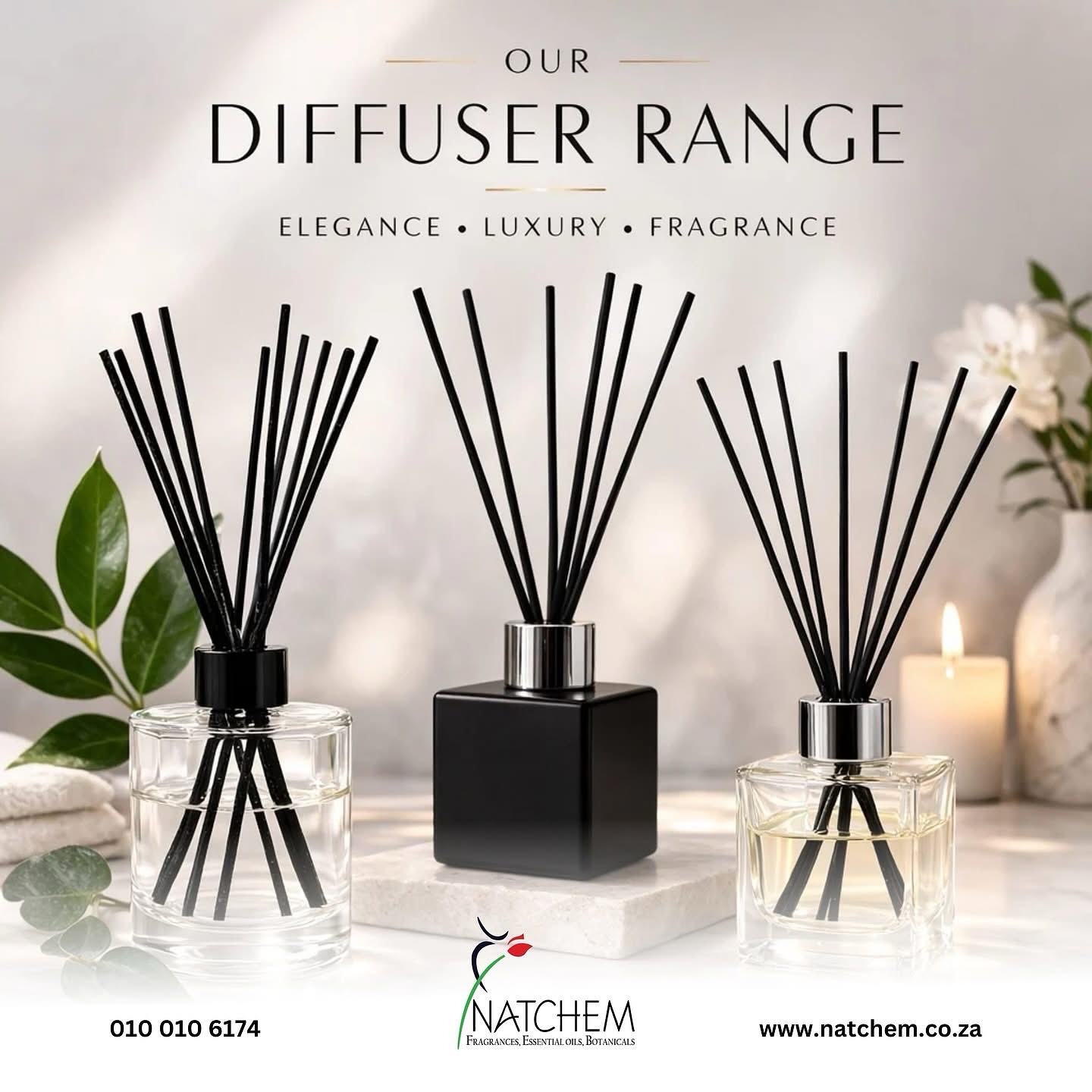 Natchem supplier of Diffuser Bottles.
Elevate your space with our luxurious and elegant range of Diffuser Bottles and Natchem’s fragrance oils …
CONTACT NATCHEM
☎ Telephone: 010 010 6174
📲 WhatsApp: 082 331 4508
📍 Address: 11/15 Bundo Road, Sebenza,
Edenvale
🔗 https://linktr.ee/NATCHEMPTYLTD
#natchem #perfume #fragranceoil #fragrance #diffuser