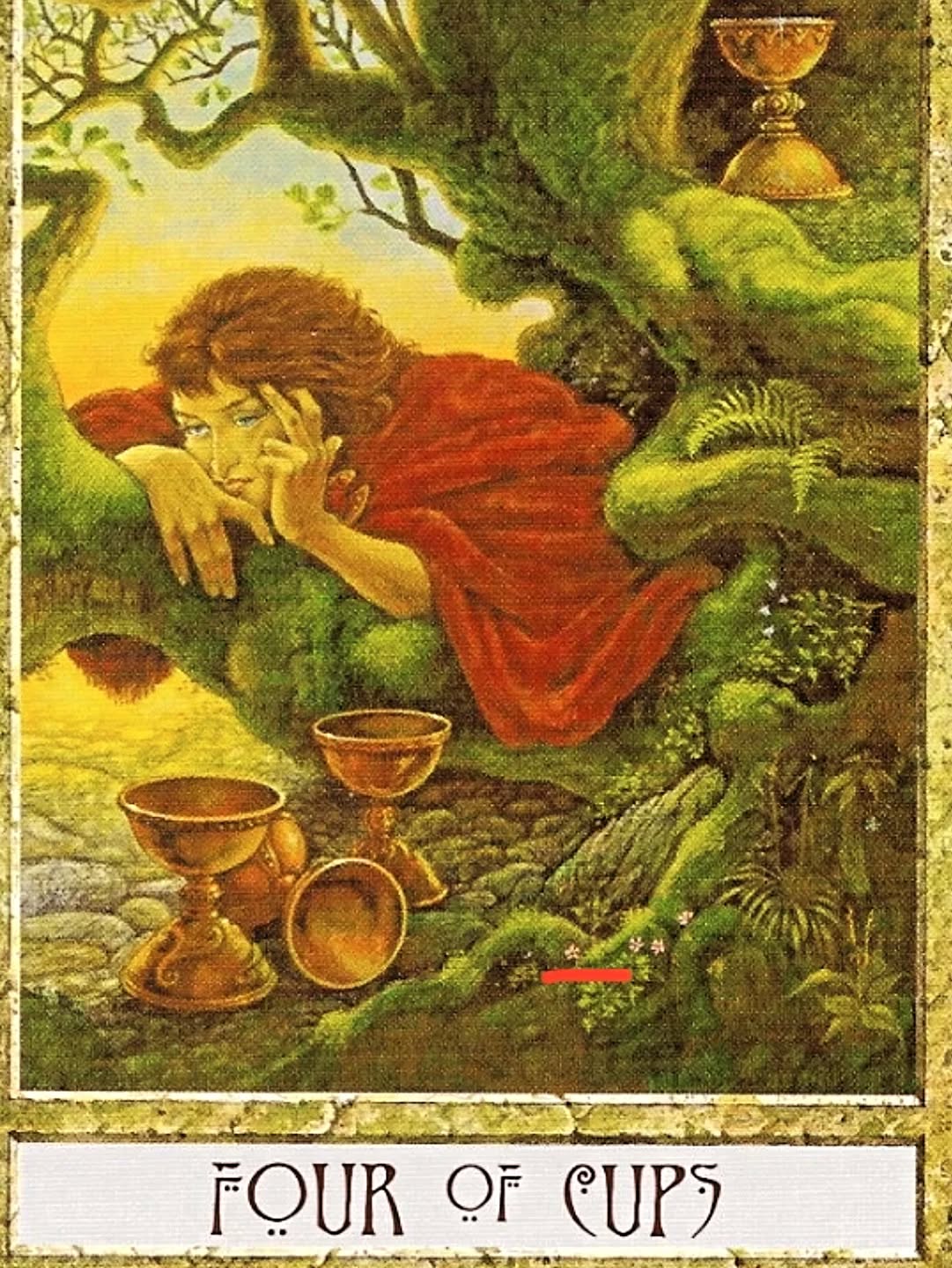 The Four of Cups:illustrates the boredom that comes from having so much, one could careless about it, or that perhaps the honey moon period is over.
In the original Rider Waite a hand extends offering a fourth cup, yet the querent is so bored, discontented, dissatisfied, and resentful that he does not notice the beauty and the gifts that surround him.
In its reversed aspect it reveals an end to this discontentment.
Experienced and intuitive Tarot reader.
www.wildwoodmassage.co.uk
#tarot #tarotreader #hebdenbridge #hellohebdenbridge #tarotcards