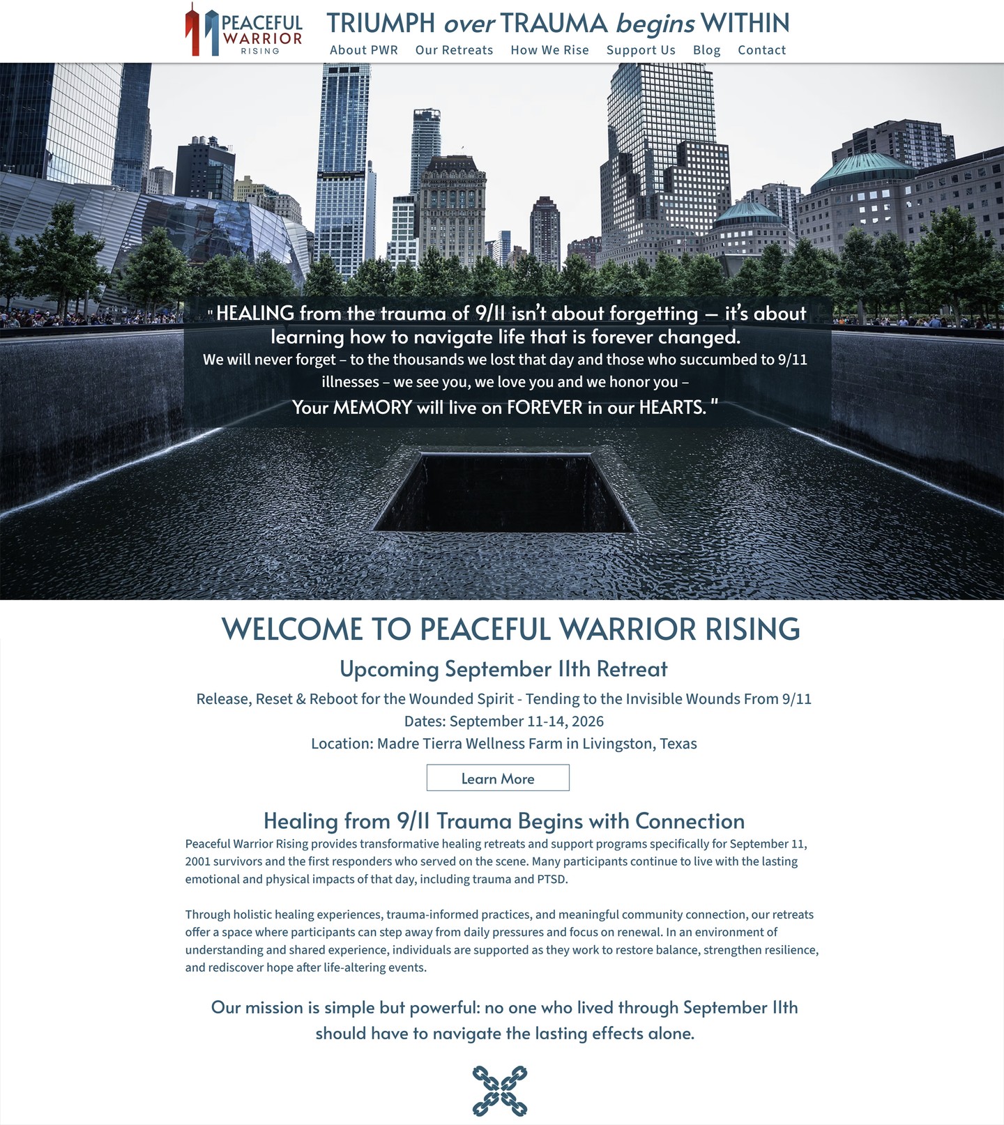 Some wounds are invisible. Some stories are still unfolding.
Today, we are honored to launch the official website for Peaceful Warrior Rising, a healing-centered initiative created for 9/11 survivors and first responders—those who carried others through one of our nation’s most difficult moments and continue to carry that weight today.
This work is about more than remembrance. It’s about restoration.
It’s about creating space to process, to reconnect, and to heal—together.
Through immersive retreats rooted in compassion and care, we are helping individuals rediscover peace, strength, and community. Because healing is not a luxury—it’s essential.
Learn more and be part of this important mission:
https://www.peacefulwarriorrising.org/
#peacefulwarriorrising #petitetaway #911survivors