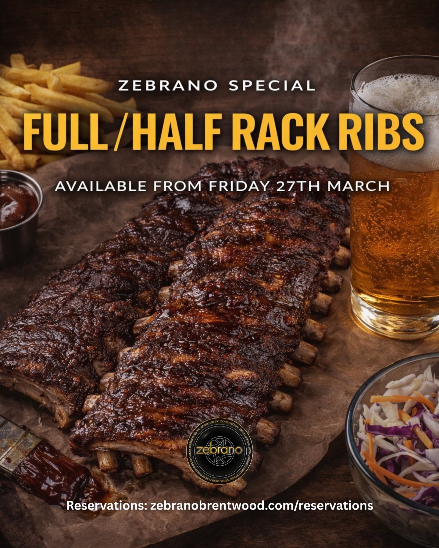 Something BIG is landing tomorrow… 🔥
Full Rack & ½ Rack Pork Ribs 🤤
Served with onion rings, coleslaw & corn on the cob 🌽
Limited availability this weekend – don’t miss out!
Book now & pair it with ice-cold pints 🍻
🔗zebranobrentwood.com/reservations
#rackribs #porkribs #newonmenu
