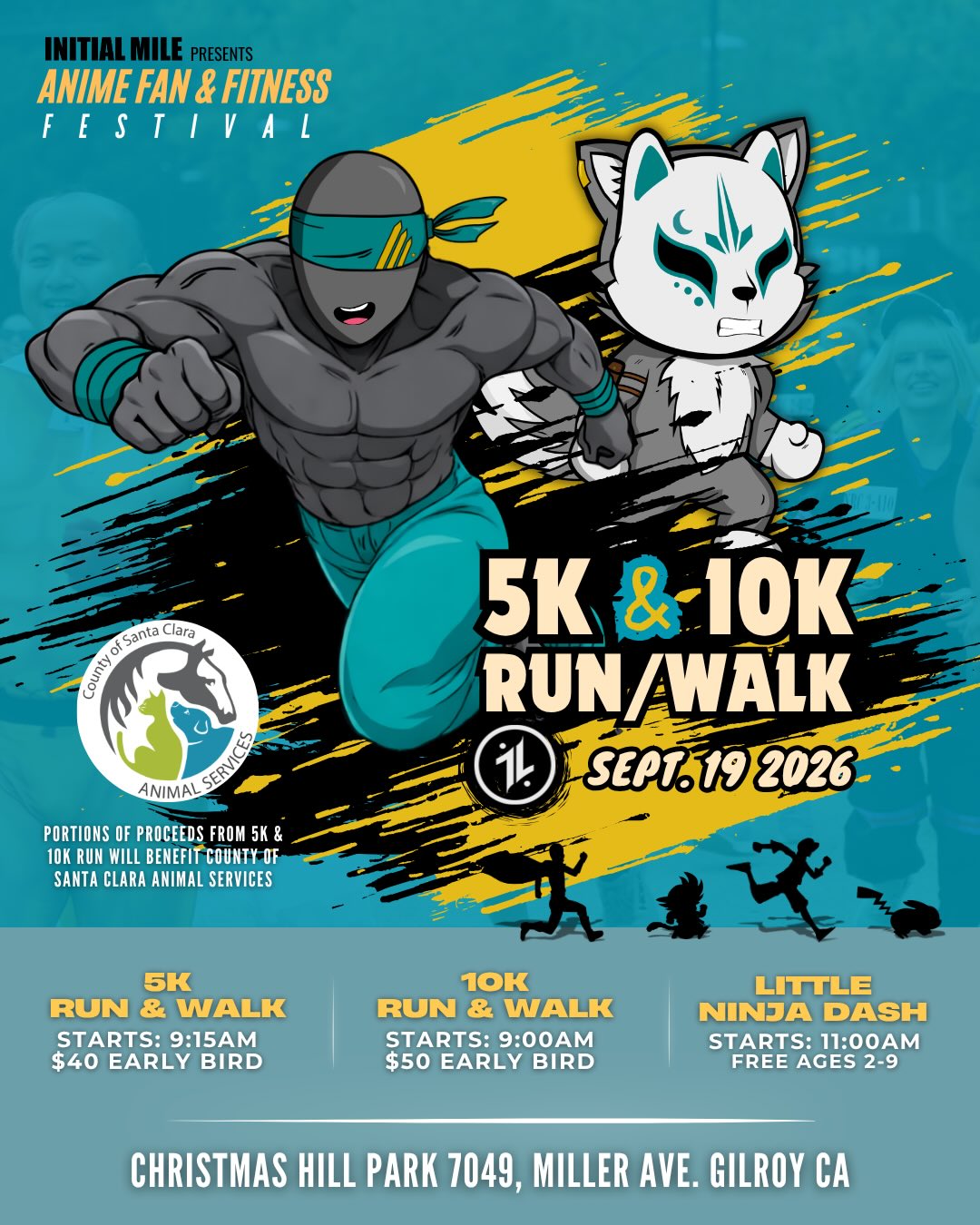 Join us on Saturday September 19 at Christmas Hill Park in Gilroy for our second annual Anime Fan & Fitness Festival, the ultimate event where the worlds of fitness and anime collide.
Sign up for our 5K & 10K Run
Push your limits like the Saiyan race or test your endurance like the Uma Musume universe. Whether you’re chasing a PR or just starting your journey, this is your moment to not only go beyond your limits but also support the Santa Clara Animal Services! Portions of your race registration will support our animal friends. Don’t forget to bring your little warriors and register them for our FREE Little Ninja Dash.
FREE Fandom Anime Quest Challenge
Not ready to run? No problem. Jump into our interactive quest challenge hosted by multiple community fandom partners! Complete missions, explore the event, and unlock your inner warrior and earn your warriors badge.
Cosplay N’ Draw Event
Show off your creativity! Come dressed as your favorite character, sketch various cosplayers, and connect with fellow artists and fans.
Whether you’re here to compete, create, or just vibe with the community, there’s something for everyone.
Register now for the 5K/10K and don’t miss out on all the FREE experiences waiting for you! Links in bio.
Big thank you to our sponsors, @anyyums_official @the.baking.connection , @thehouseofsnackflavor , O. Dalal and D.Kumar for leveling up the race, entertainment and festival vibes!
Special shoutout to @cosplayndraw for hosting our drawing event and to our Fandom Anime Quest team @garlic_city_hybrid_training @xiosfitness @hscgym @teaminfernocosplay and @ironhouserabbit for bringing the anime verse to our festival. Be sure to visit each station to take on each anime inspired movement challenge and earn your Initial Mile badge!