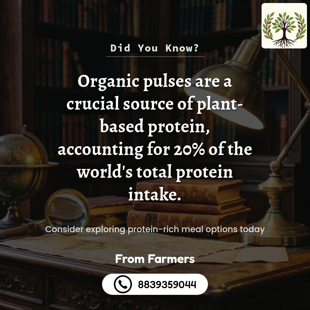 Did you know! Organic pulses are a staple in many cuisines, providing essential nutrients and fiber. Choosing organic pulses not only supports sustainable farming practices but also ensures a healthier diet. Consider switching to From Farmers' organic pulses for a nutritious and eco-friendly choice.
organicfood #farmtohome #organicpulses #sustainableagriculture #healthydiet #ecofriendly #naturalfood #farmersmarket #indiancuisine #organicliving #grainpulses
