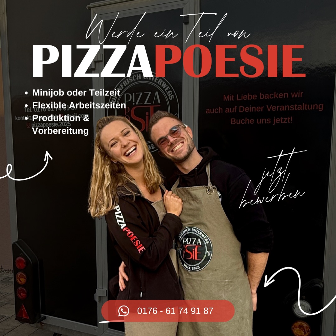 HI PIZZA-LOVER?! 🍕😉 Stopp, dann bist du HIER genau richtig!
📍Epfach - Minijob/Teilzeit - Produktion & Vorbereitung
Du hast Lust auf ehrliches Handwerk, hochwertige Zutaten und Flexibilität?
Mega - wir sind ein wachsender Pizza-Foodtruck mit Fokus auf hochwertige, handgemachte Pizza - bei uns steht vor allem der Teig im Mittelpunkt. Die Teigherstellung ist das Herzstück unseres gesamten Konzepts und entscheidend für unsere Qualität.
📋 Deine Aufgaben
- Herstellung von Vorteig und Hauptteig nach geheimem
Hausrezept (morgens/abends)
- Formen der Pizza-Teiglinge
- Vorbereitung von Zutaten
- Sauberhalten der Produktionsräume
- Spülen von Teigkisten, Boxen und Equipment
- Reinigung von professionellen Küchengeräten
☑️ Das solltest du mitbringen
- Leidenschaft im Umgang mit Lebensmitteln und natürlich vor allem für Pizza
- Führerschein Klasse B
- Deutschkenntnisse auf Muttersprachniveau
- Körperliche Belastbarkeit (Heben bis ca. 25 kg)
- Zuverlässigkeit und saubere Arbeitsweise
- Motivation und Teamgeist
- Gesundheitszeugnis (wünschenswert, aber kein Muss)
- Wohnort in Epfach oder näherer Umgebung (wichtig wegen Arbeitszeiten morgens/abends)
- Aushilfe im Pizzawagen (bei Bedarf; Kassieren, Ausgabe der Bestellungen, liebevolle Zubereitung der Pizzen)
👉🏼 Das bieten wir dir
- Team = Familie!
- Flexible Arbeitszeiten
- Faire Bezahlung
- Tankgutscheine
- Offenes Ohr für deine Ideen und Verbesserungsvorschläge
- Möglichkeit zur Weiterentwicklung (z. B. perspektivisch eigener Foodtruck)
- Teil eines wachsenden Unternehmens mit starken
Expansionsplänen
❤️ Warum wir?
Wir machen nicht einfach Pizza.
Wir machen Pizza mit Anspruch, Leidenschaft und Qualität.
Wenn du Lust hast, ein wichtiger Teil davon zu werden und aktiv am Aufbau eines Foodtruck-Konzepts mitzuwirken - dann freuen wir uns auf dich! Lerne uns hier auf unserem Profil genauer kennen.
💌 Interesse? Dann melde dich bei uns - ganz einfach und unverbindlich entweder per WhatsApp, Instagram, Mail oder am besten gleich telefonisch!
#pizzapoesie #foodtruck #jobs #pizzateig