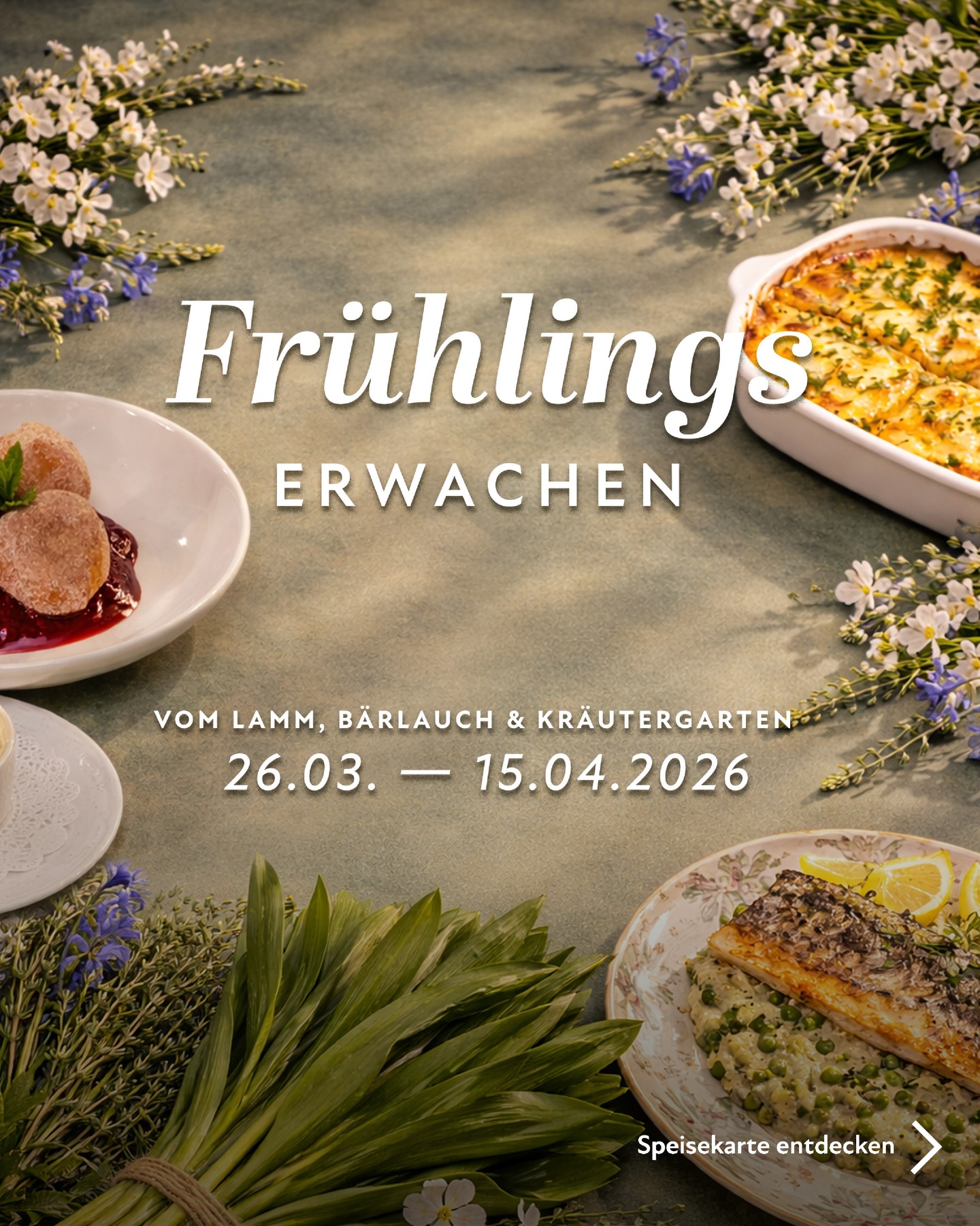 Willkommen im Frühling!
Die Tage werden länger, die Luft wird milder und aus der Küche kommen wieder diese Düfte, auf die wir uns das ganze Jahr freuen.
Mit dem Frühling hält auch unsere neue Speisekarte Einzug: zartes Lamm, frische Kräuter, kräftiger Bärlauch und saisonale Aromen, die wunderbar zu unserer ehrlichen Wirtshausküche passen.
Kommt vorbei, nehmt euch Zeit und genießt den Frühling mit uns. 🌿🐑