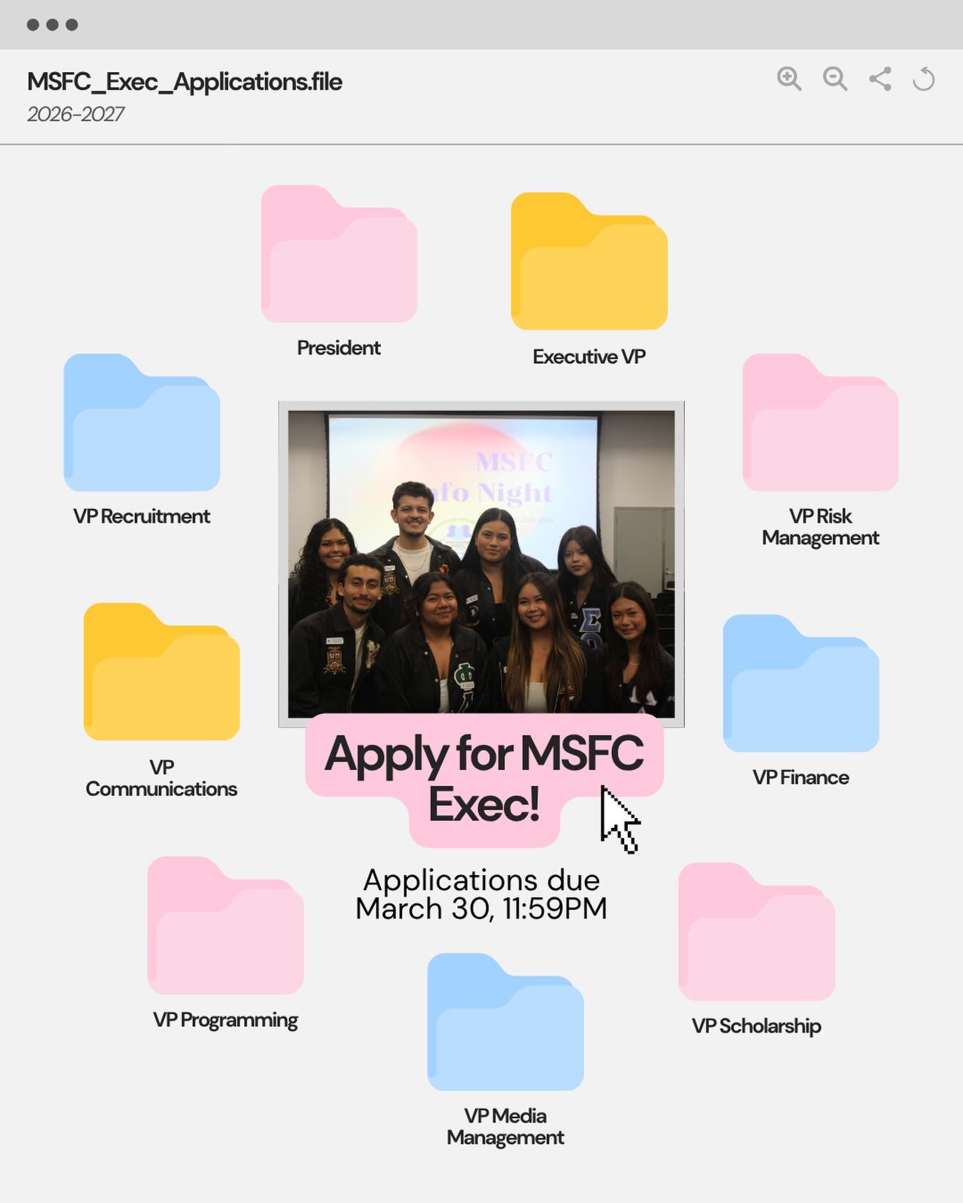 APPLY FOR MSFC EXEC!! Applications due Monday 3/30 at 11:59PM!
Link in bio!