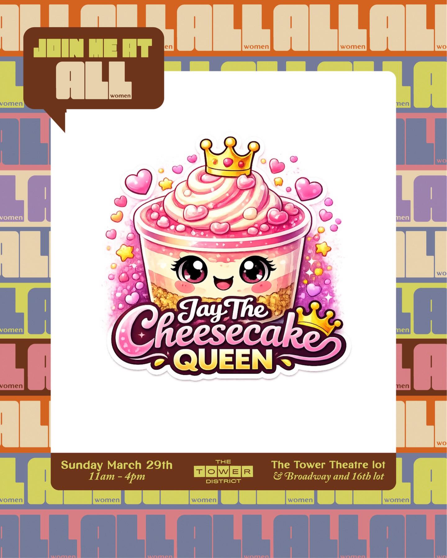 See you this Sunday, ALL WOMENS FESTIVAL!! At the Tower Cafe! 11am-4pm Free Samples! Get ready for our delicious cheesecakes!