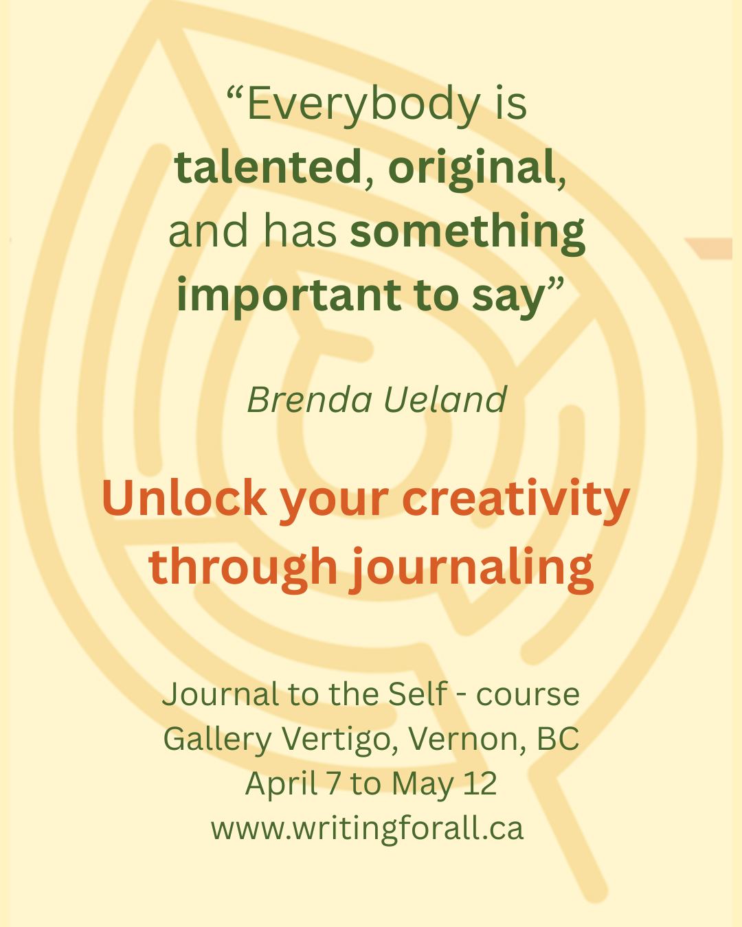 Spots available in my upcoming Journal to the Self class! Use the promo code JTTSApril for a 20% discount: https://www.writingforall.ca/book-online