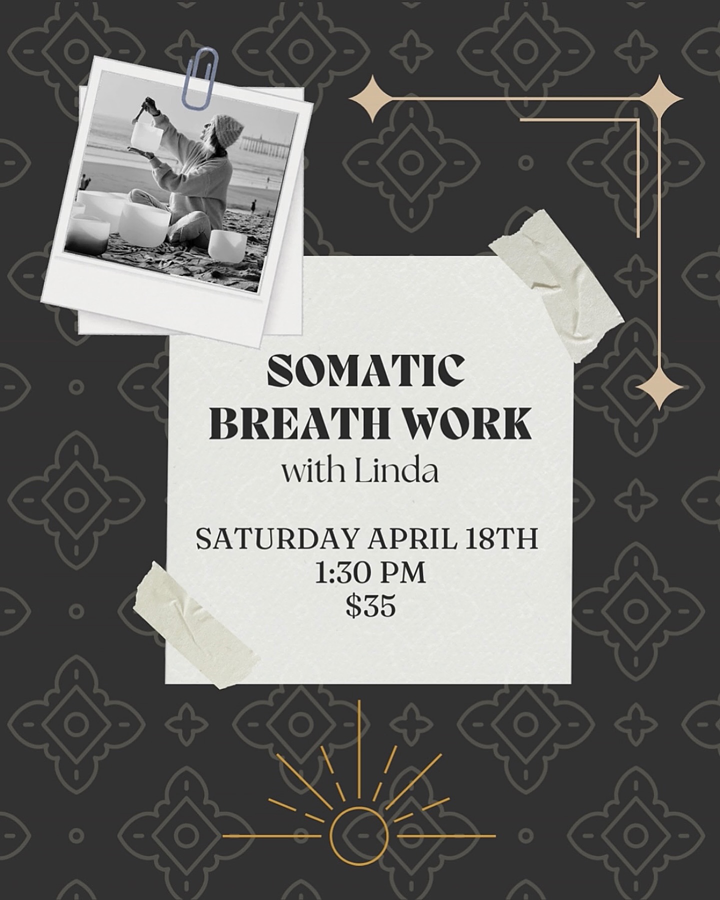 The beautiful @pilates_mom is back with a Somatic Breath Work experience Saturday, April 18th at 1:30pm. Every time you show up for yourself, you better yourself. We can’t wait to see you there ☼