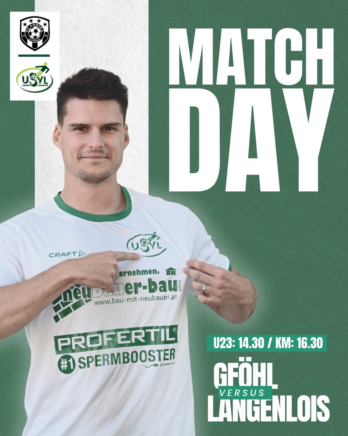 MATCHDAY 🔥💚🤍
Heute steht das Derby & Spitzenspiel gegen den @scadmiragfoehl_official an! ⚔️
1. gegen 2. – mehr geht nicht. 🏆
Wir wollen unseren Vorsprung ausbauen und sind bereit! 💪🏼
Anpfiff:
14:30 Uhr – U23
16:30 Uhr – Kampfmannschaft
Kommt nach Gföhl und unterstützt unsere Jungs bei diesem Topspiel! 🙌
#forzausvl #matchday #loiserjungs #derby #spitzenspiel