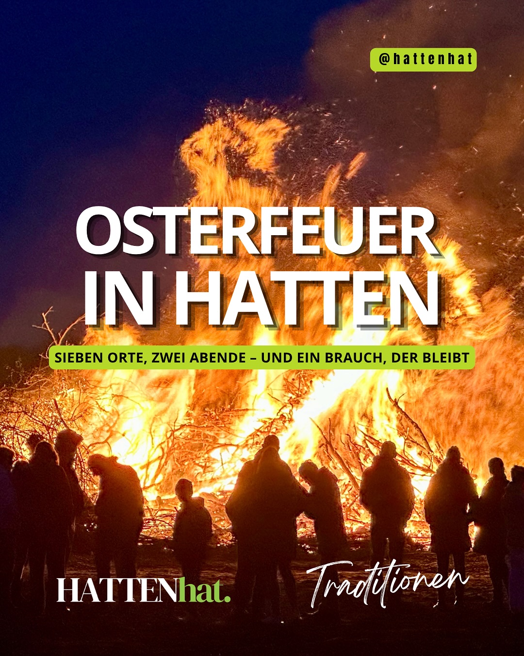 🔥 Osterfeuer in Hatten
Sieben Orte, zwei Abende – und ein Brauch, der bleibt.
Auch 2026 wird in Hatten wieder an vielen Orten das Osterfeuer entzündet.
Eine Tradition, die Menschen zusammenbringt und für viele einfach zu Ostern dazugehört.
👉 Alle Termine in den Slides
👉 Mehr Infos im Blog
@feuerwehr_kirchhatten @ff_dingstede @777.jahre.dingstede @777munderloh @ortsundbuergervereinsandhatten @feuerwehr_sandhatten @hattenhatspass
#osterfeuer #hatten #tradition #gemeinschaft #hattenhat #landkreisoldenburg #frühling