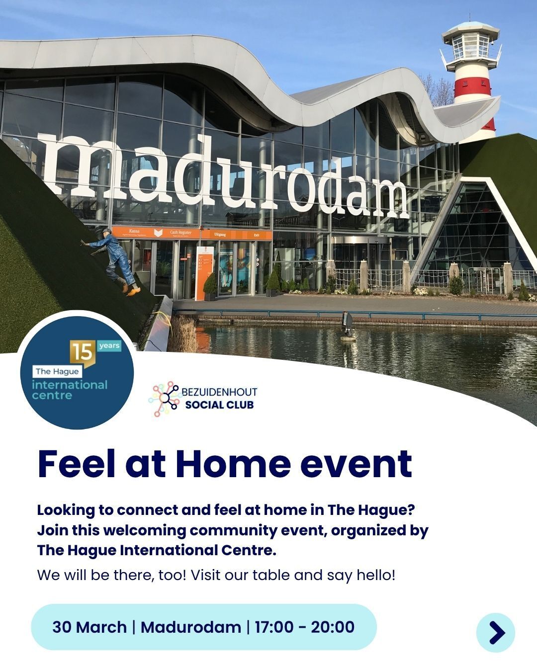 New to The Hague? Or just looking to discover more and feel more at home?
This event is for you 💛
The Feel at Home event is organized by @thehagueinternationalcentre and brings together internationals and local experts to help you navigate life in the Netherlands, from housing and community connections, to taxes and healthcare.
And yes, @bezuidenhoutsocialclub we’ll be there too! ✨
Stop by our table and say hello 👋
📍 Madurodam
📅 Monday, 30 March
🕔 17:00–20:00
Free event with drinks, snacks & live music, plus a magical visit to Madurodam by night ✨
Sign up link is on the link in our bio.
#FeelAtHomeEvent
#TheHague
#InternationalsInTheHague
#LifeInTheHague