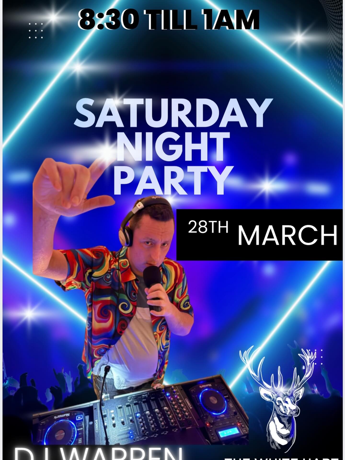 Saturday party night with DJ Warren starting at 8:30 #crawley #thewhitehartcrawley