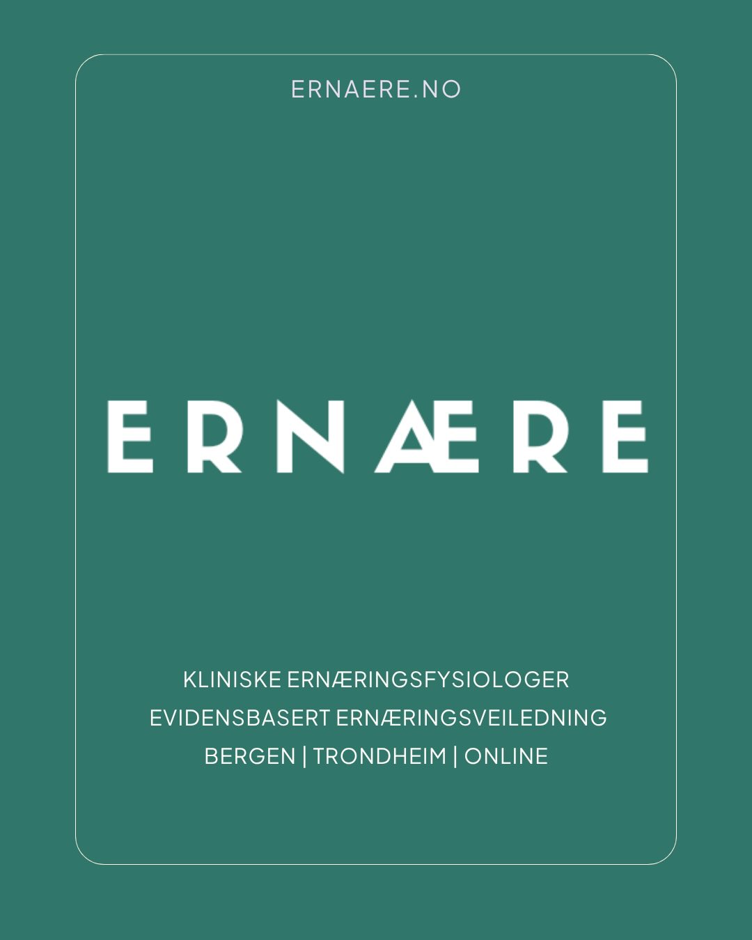 Kosthold trenger ikke være komplisert.
Hos Ernære møter du kliniske ernæringsfysiologer som hjelper deg med å finne løsninger som faktisk fungerer i din hverdag - tilpasset dine behov, mål og preferanser.
I en verden full av dietter og motstridende råd, kan det være vanskelig å vite hva som er riktig for deg. Hos oss møter du autorisert helsepersonell, og vi gir deg trygg, kunnskapsbasert veiledning - skreddersydd din livssituasjon.
Velkommen til oss 💚
