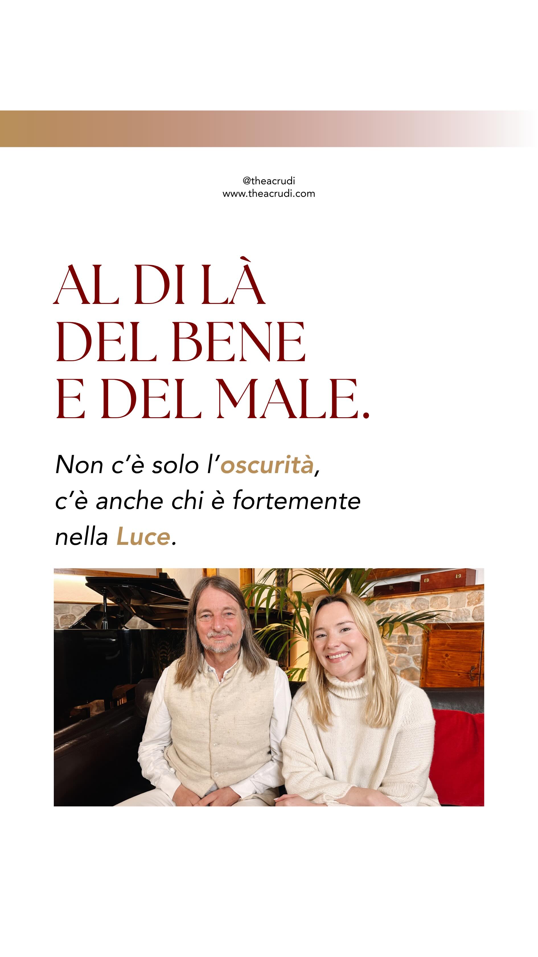 Concediti uno spazio per ascoltare questo episodio con calma, lasciando che le parole si sedimentino in profondità ✨
“Così come ci sono le forze che vogliono tirare giù l’energia del pianeta Terra - o manipolarla, controllarla, sfruttarla - ci sono anche energie di Luce. Non c’è solo l’oscurità, c’è anche chi è fortemente nella Luce, in maniera straordinaria nella Luce. E solo perché non lo vediamo non significa che non ci sia. Anzi, se questo fosse un pianeta solo di buio sarebbe chiaro anche nella nostra quotidianità, però ogni microcosmo riflette il macrocosmo, quindi così come ci sono forti momenti di gioia, di alto, e forti momenti di basso - anche a livello di frequenze nella nostra vita quotidiana - siccome siamo in un pianeta mediano, anche a livello di anime ci sono anime che portano tanta luce, anime che portano tanto buio e questo pianeta è fatto apposta per far convivere queste due polarità, ma per cosa? Per trascenderle, perché in realtà bisogna andare al di là del Bene e del Male. Vari filosofi, anche occidentali, ce ne hanno parlato. Varie culture del mondo; non solo l’antica India. Quindi anche quando noi guardiamo al male, magari ci attacchiamo “Perché il mondo è così?” , il mondo è così per aiutarti a raggiungere Moksha, specialmente la forma umana, ossia la liberazione spirituale.”
🎧 Puoi ascoltare l’episodio completo su YouTube e su tutte le piattaforme streaming (Spotify, Apple Podcast e Amazon Music).
🪷 MantraVibes vuole essere uno spazio di crescita personale, risveglio di coscienza e yoga spirituale. Un luogo in cui le saggezze millenarie diventano strumenti concreti per trasformare la nostra vita quotidiana.
💬 Commenta “podcast” per ricevere info in DM e recuperare gratuitamente gli episodi!
#mantravibes #podcast #spiritualità #yoga #meditazione @jayadevjaerschky