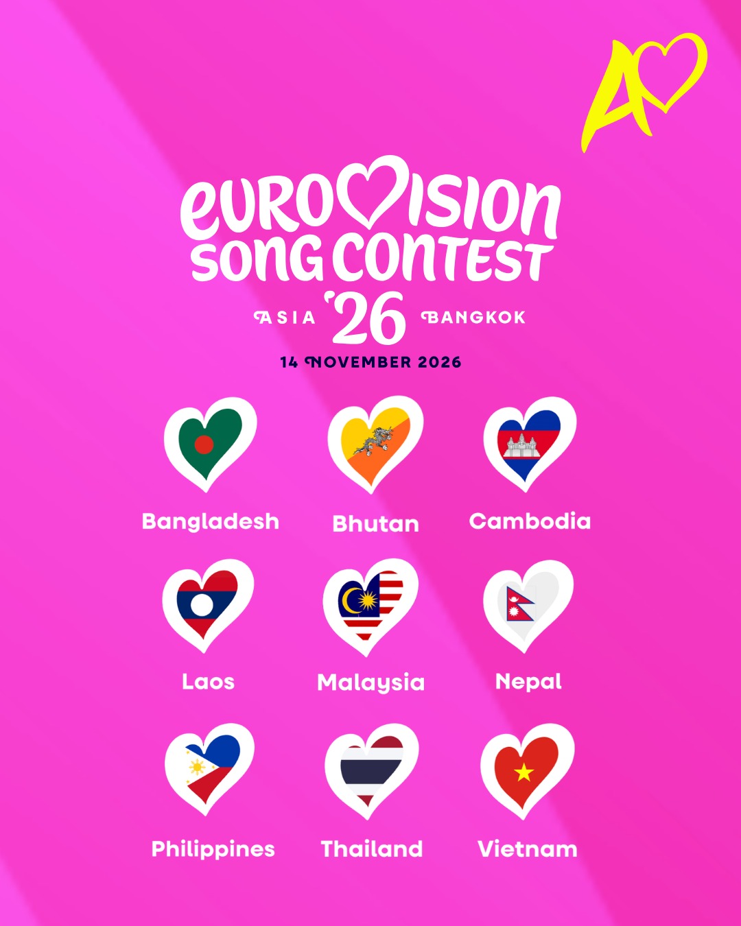 After years of speculation, it appears the long-mooted Eurovision Song Contest Asia is set to be held for the first time in Bangkok, Thailand, in November this year.
An official website eurovisionasia.com, has been launched promoting the event in Bangkok on Saturday, 14 November 2026.
A slideshow lists various countries that are set to participate in this year's contest, with national selection shows "rolling out across participating countries". They include:
Bangladesh
Bhutan
Cambodia
Laos
Malaysia
Nepal
Philippines
Thailand
Vietnam
Eurovision Asia was first announced by the Australian broadcaster, SBS, in 2016, with the first edition to take place in 2017. The plans were stalled and then delayed.
#eurovision #esc #eurovisionasia #bangkok