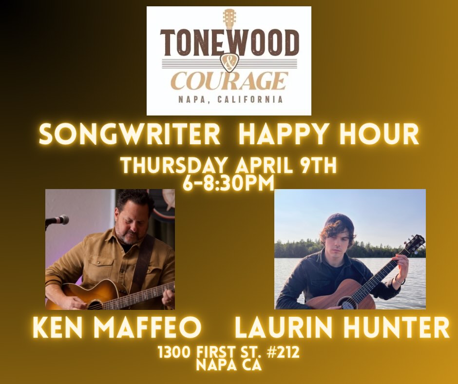 Come join me and @laurinhuntermusica at @tonewoodandcourage for a fantastic night of Orginal Music.