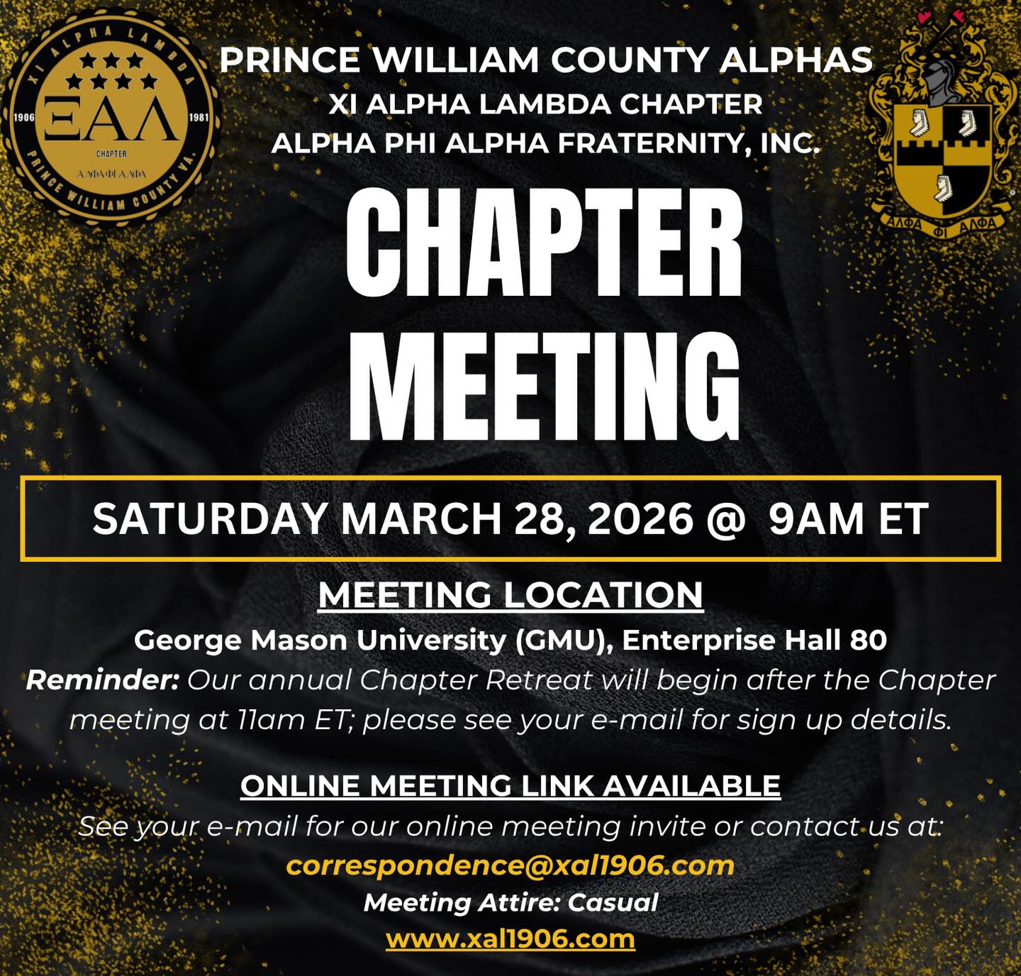 Reminder - XAL Chapter Meeting tomorrow Sat. Mar. 28th @ 9am (different location - GMU). See flyer for details. Bring a Brother for reclamation - see you there! 🤙🏾