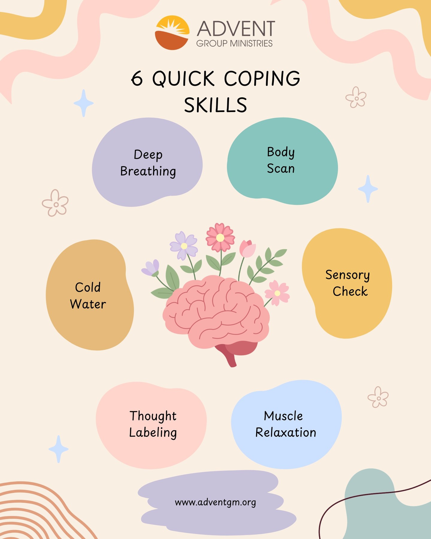 When everything feels overwhelming, come back to the basics.
Here are 6 simple ways to ground yourself in the moment:
Deep Breathing: Slow your inhale and exhale to calm your body
Body Scan: Notice where you’re holding tension and gently release it
Cold Water: Splash your face or hold something cold to reset your system
Sensory Check: Tune into what you can see, hear, and feel around you
Thought Labeling: Name what you’re feeling without judgment
Muscle Relaxation: Gently tense and release different muscle groups
You don’t have to do all of them. Just start with one.
Small tools. Real impact.
#MentalHealth #GroundingTechniques #CopingSkills #AnxietyRelief #Mindfulness #SelfRegulation
