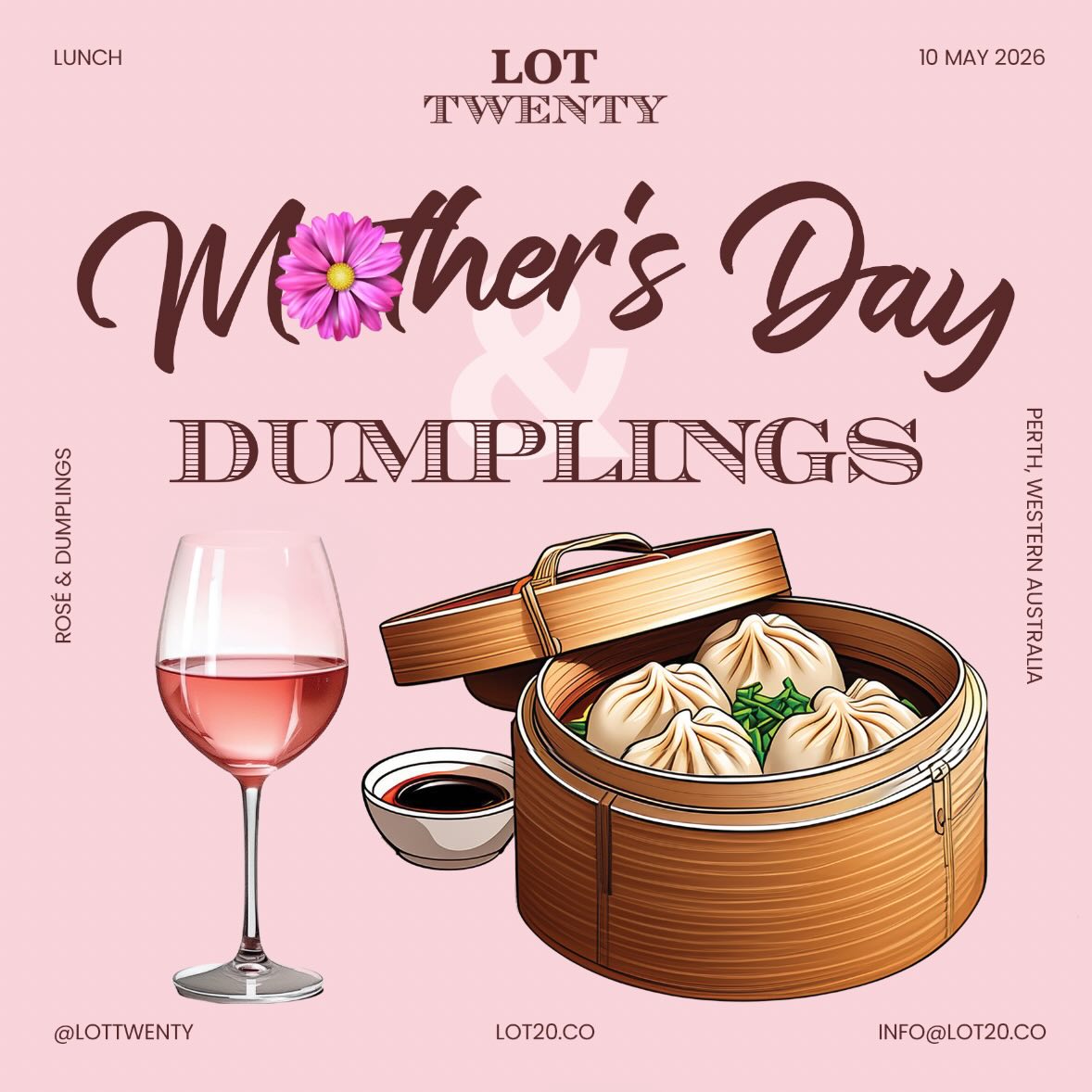 This Mother’s Day, skip the flowers… and give her a bunch of ROSÉs she’ll actually love 🍷🥟
Join us for a delicious 5 course dumpling feast paired perfectly with 5 full-pour rosés. It’s fun, interactive, and way more memorable than the usual brunch.
Get your Mum, your nana, or the whole crew and make it a celebration she’ll actually enjoy.
Spots are limited, visit the link in bio or head to www.lot20.co/links to book now.
