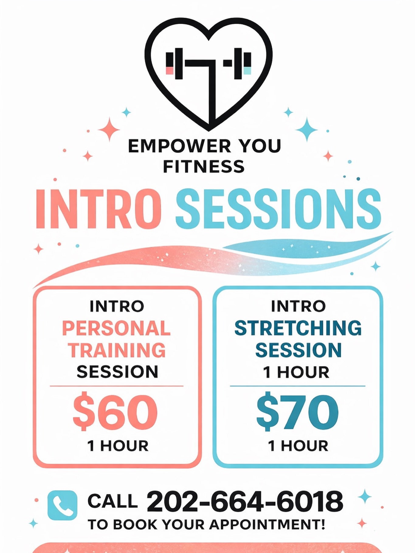 Book your intro session! Let me help you achieve your health and wellness goals!
#empoweryoufitnessdc #washingtondc #personaltrainer
