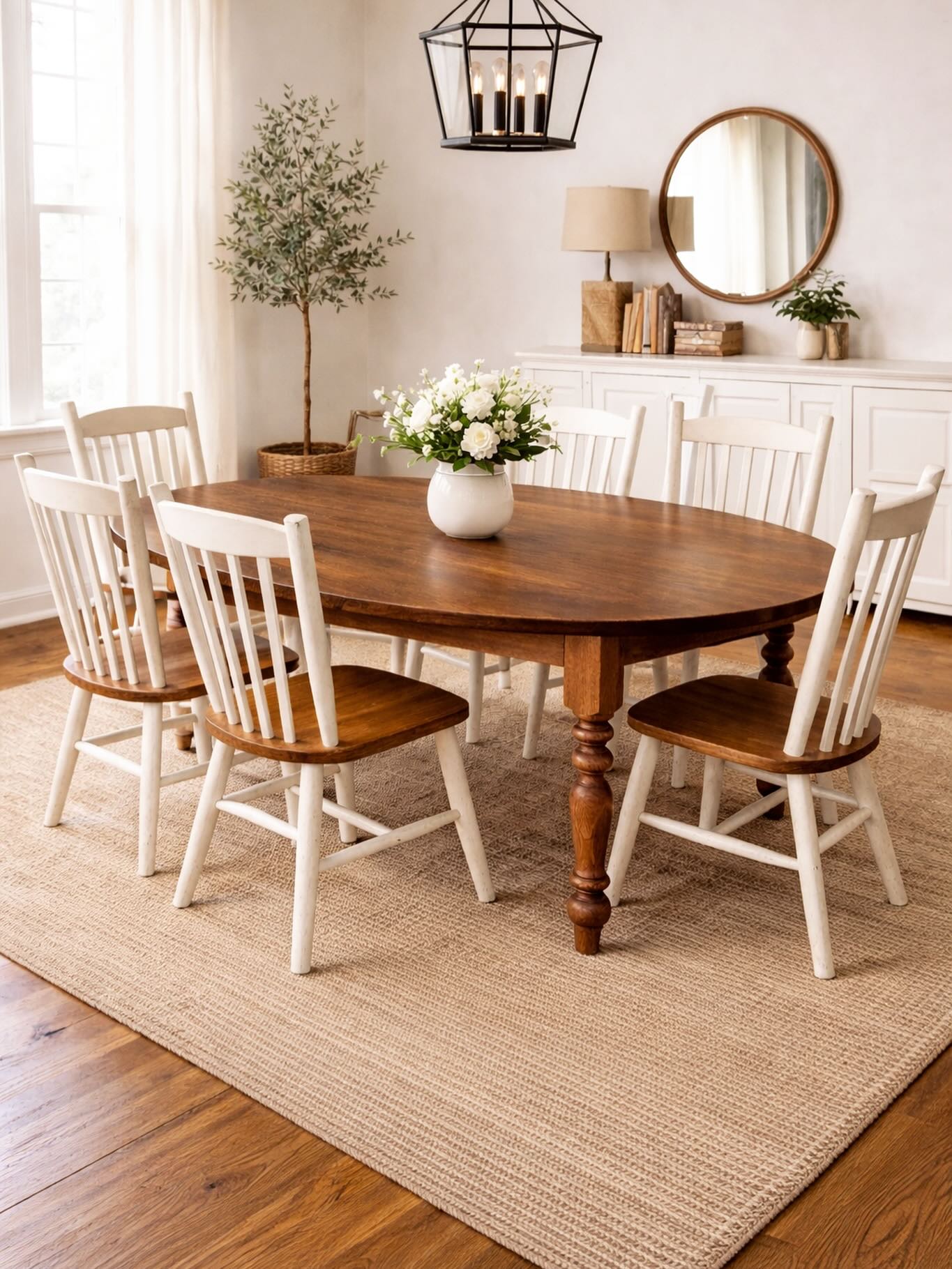 Cottage Turned Leg Table with Custom Jointed Oval Top - Early American.
