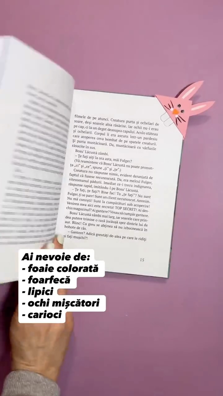 🐰 Semn de carte – iepuraș drăgălaș
O activitate creativă și ușor de realizat, perfectă pentru a-i apropia pe copii de cărți 📚
Cu doar câteva materiale simple, transformăm o foaie colorată într-un semn de carte vesel, care ne va ține companie la fiecare poveste.
✨ Ce exersăm:
– motricitatea fină (decupat, lipit)
– creativitatea și imaginația
– dragul de citit
💡 La final, copiii vor fi și mai entuziasmați să deschidă cartea… pentru că îi așteaptă iepurașul lor!
#gradinitaonline #activitaticopii #activitatipentrucopii #kidsactivities