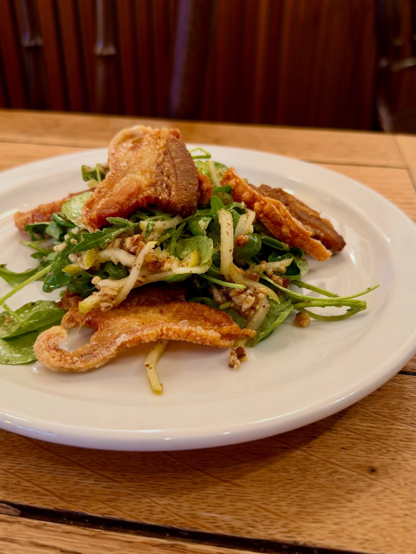 Pork belly salad w pickled apple & walnuts
A familiar Wilson’s staple and perfect for the spring season!