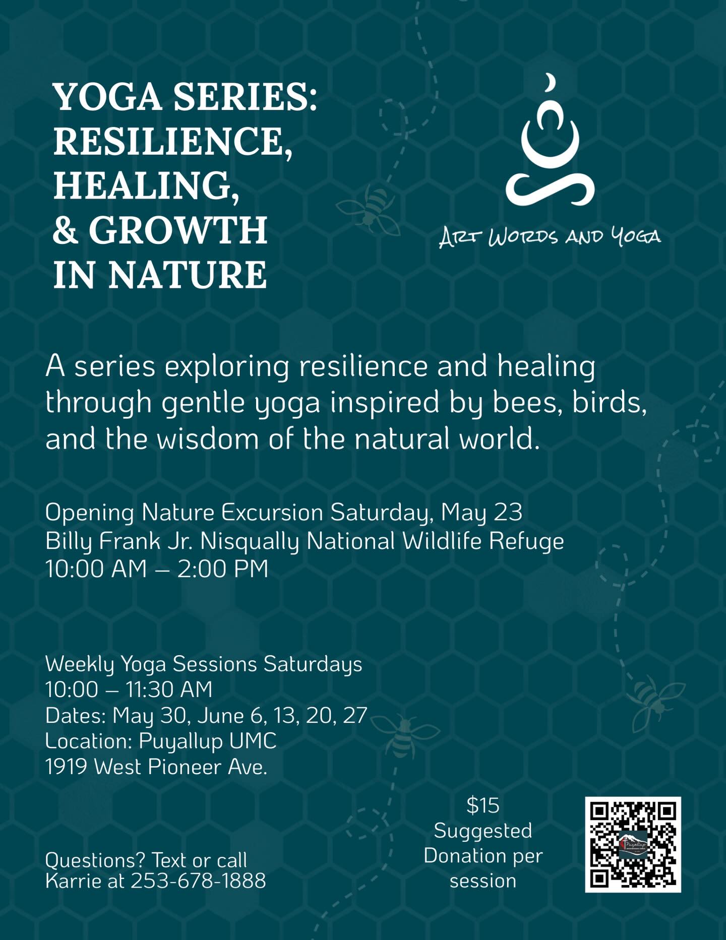 We’ll be taking a break from Art Words and Yoga classes at Puyallup United Methodist Church.
Then we’ll pick back up with a series on Resilience, Healing, and Growth in Nature, starting on May 23 at 10:00 am.
Save the date for our series kickoff trip to The Billy Frank Jr. Nisqually National Wildlife Refuge where we’ll explore the refuge and learn about the natural world!
After that, we’ll meet for five more Saturdays at the church with hybrid options for those who would like to join us online. 🌼
@nisquallyreachnaturecenter
