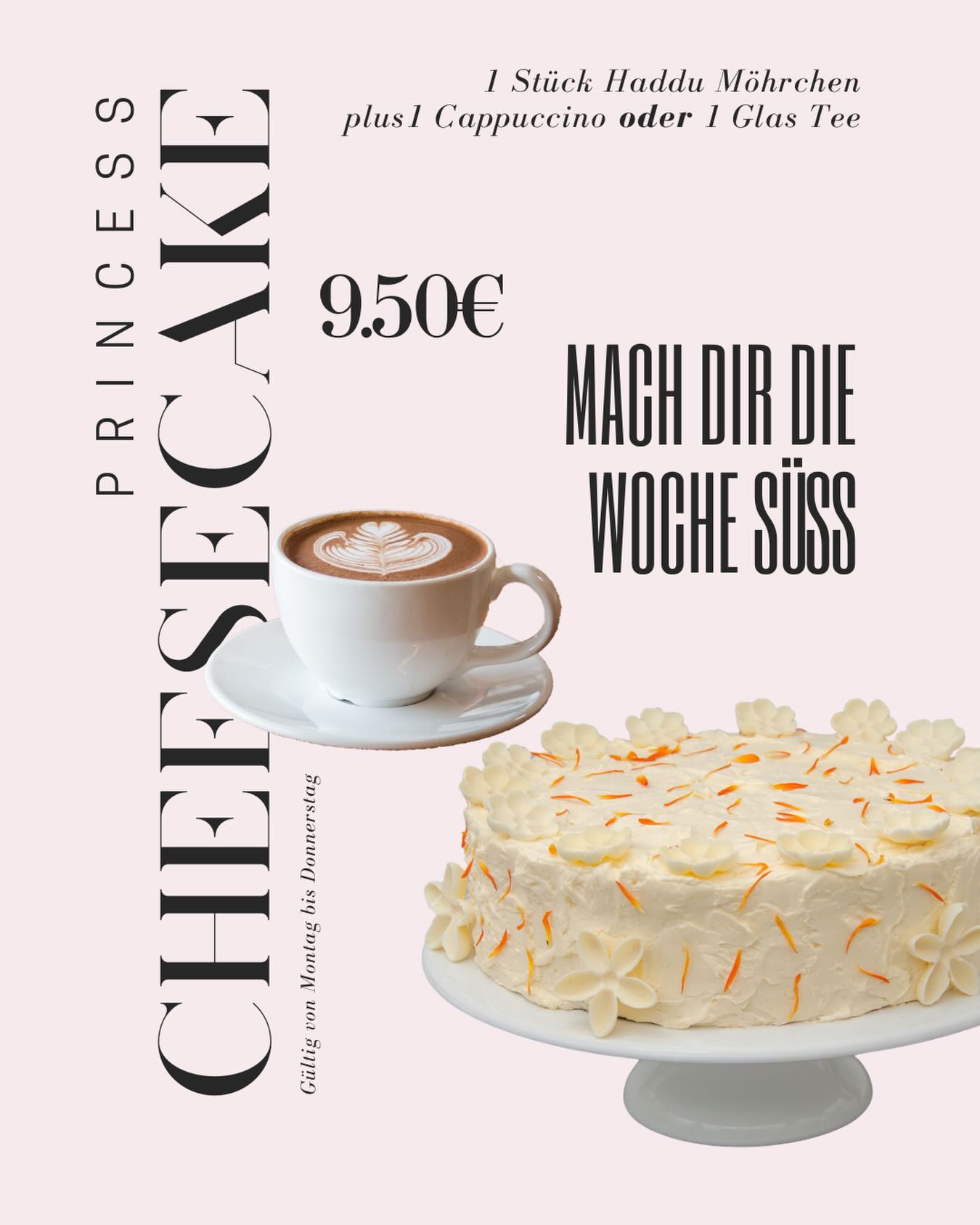 🥕✨ Wochenspecial: Carrot Cake ✨🥕
Saftig, würzig und herrlich cremig – unser Carrot Cake ist genau das, was man sich für einen gemütlichen Genussmoment wünscht.
Feine Gewürze, zarte Karotte und ein cremiges Frosting machen ihn zu einem echten Klassiker mit Frühlingsgefühl. 🌸🍰
Diese Woche für dich: 1 Stück Carrot Cake + 1 Cappuccino für 9,50 € ☕
Komm vorbei, gönn dir eine kleine Auszeit und genieße den Frühling Stück für Stück.
#Wochenspecial #CarrotCake #PrincessCheesecake #SpringVibes #CheesecakeLove BerlinEats