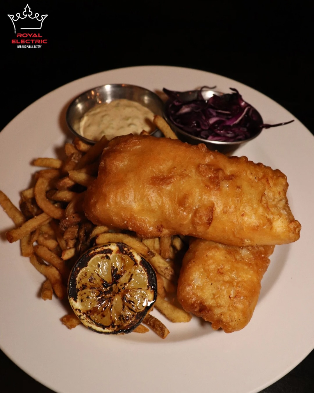This Good Friday, we’re serving up a classic done right! Golden, beer-battered haddock + chips - Hot, fresh, and only here for a limited time.
Flaky haddock, crispy coating, salty perfection… Pull up, grab a plate, and make it a tradition ⚡🍟 #royalelectric #downtownguelph #guelpheats