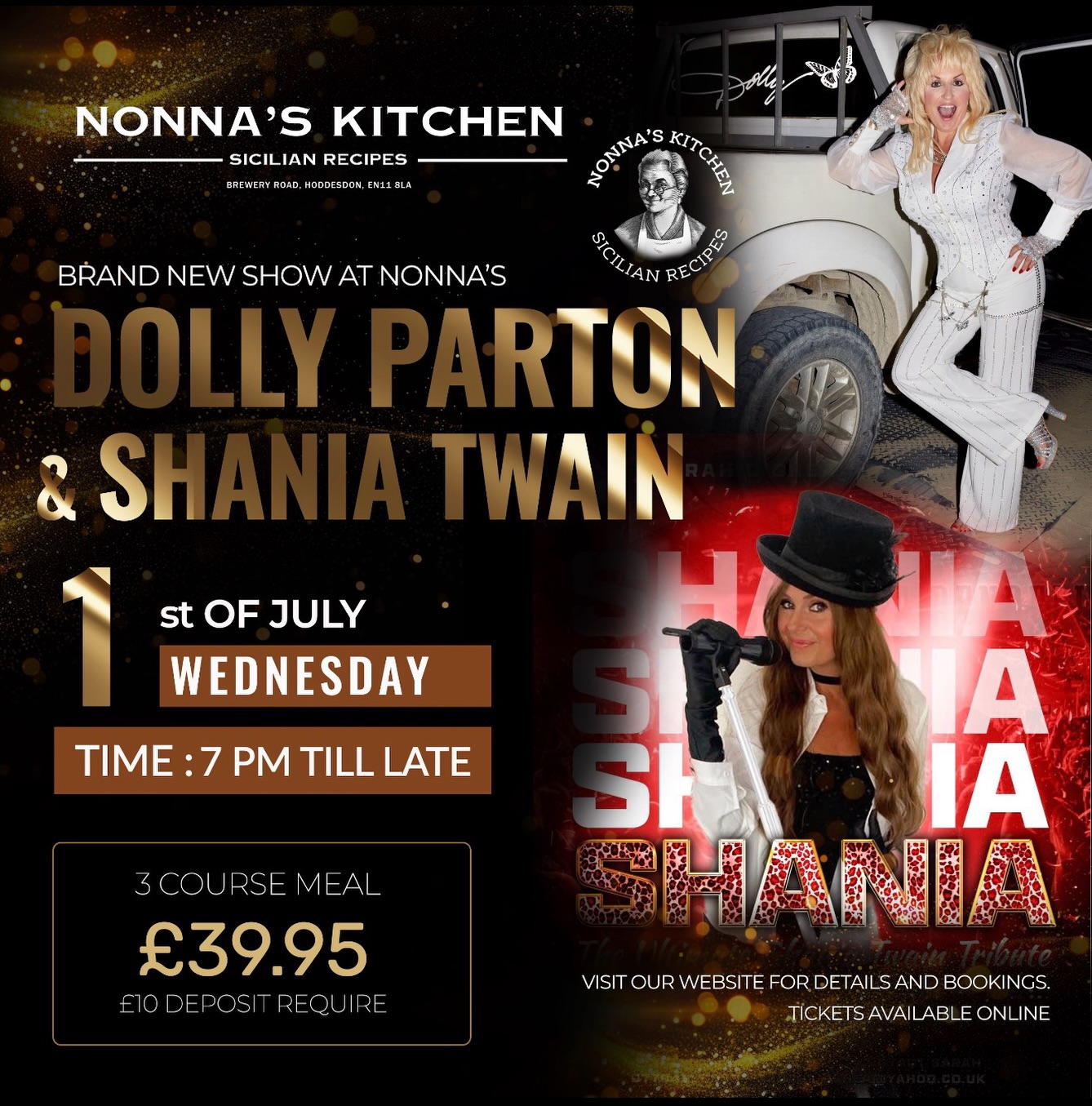 Put on your dancing shoes and come and join us at Nonna’s Kitchen for a night with Dolly Parton & Shania Twain 💃