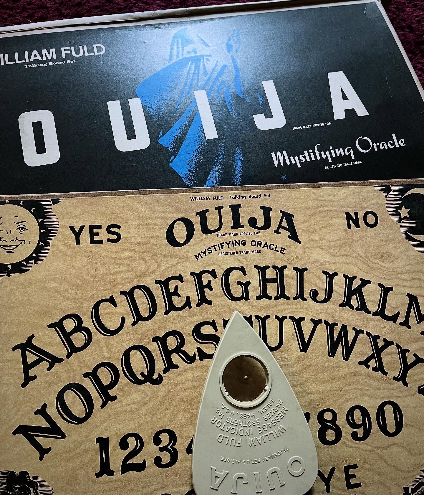 Vintage OUIJA Board.. complete with planchette & box (a little tatty!) I havenโt had one of these a while! FOR SALE ๐ป #ouija #ouijaboard #spiritualism #witchcraft #fortunetelling