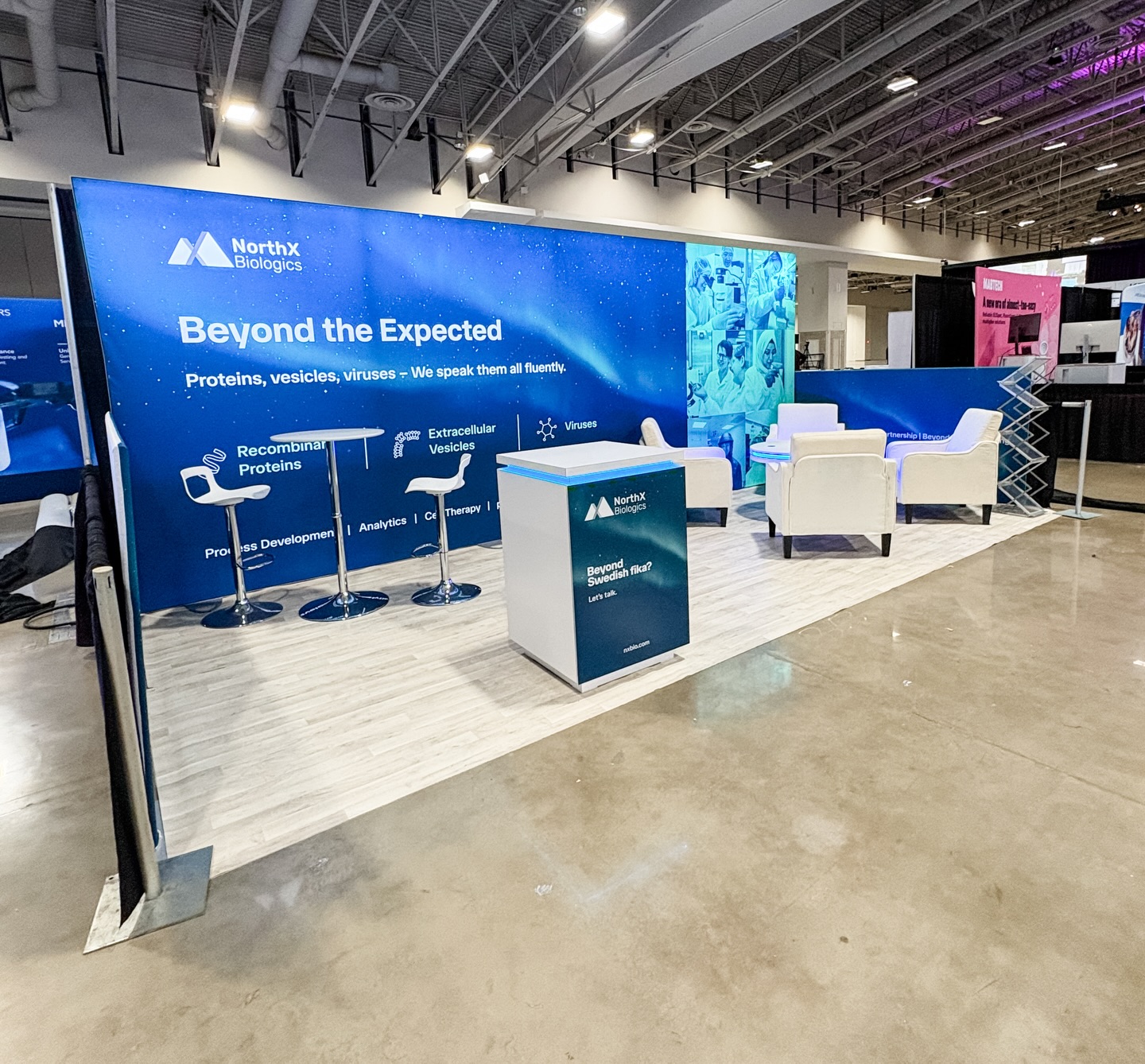 Wishing the NorthX Biologics team a fantastic and successful week at #WVC! 👏
Proud to support your presence with this custom turnkey rental booth—clean, modern, and built to spark meaningful conversations. From bold graphics to a welcoming lounge space, this exhibit is designed to go beyond the expected ✨
Here’s to great connections, big ideas, and a standout show!
#TradeShowDesign #ExhibitDesign #TurnkeyBooth #WVC2026