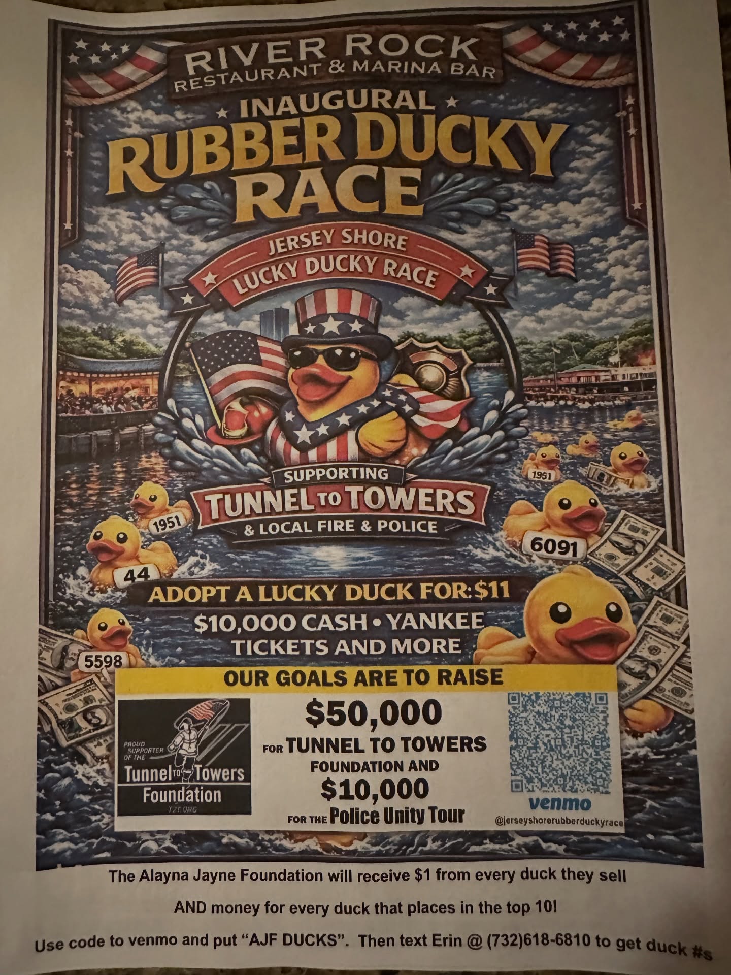 😎Want to be a part of something fun! Here’s your chance! 🐥🐥🐥Duck sales have officially started for The innagural Jersey Shore Rubber Ducky Race. On April11th, thousands of ducks will be racing down the Manasquan River to River Rock for an after party like no other (event details in a separate post).
Ducks are $11 and if your duck wins, you win $10,000!! With Additional cash prizes, gift cards, yankees tickets and more!!
You dont need to be present to win!!!
I am a proud duck ambassador for the event and therefore, $1 from every duck I sell will go to the Alayna Jayne Foundation. If a duck I sell wins, Alayna Jayne will get an additional $2,000💰
All proceeds will go to the Tunnel to Towers Foundation and many smaller, local charities so your money will be well spent!