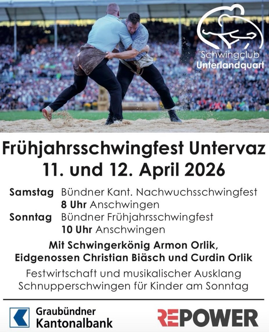 In zwei Wochen wird auch bei uns die Freiluftsaison eingeläutet. Für die Jungschwinger geht‘s am 11. April beim Kt. Nachwuchsfest in Untervaz bereits um die ersten Zweige 2026, am Sonntag messen sich die Aktiven gleichenorts beim traditionellen Bündner Frühjahrsschwingfest. Es zeichnet sich eine interessante Beteiligung ab - Termin vormerken ✍🏼! Schönes Frühlingswetter ist auch bestellt, so dass einem tollen Wochenende nichts im Wege steht. 🔥
#Schwingen #Tradition #Graubünden #Untervaz
@scul1920 @gkb.ch @repowerschweiz @cofox_ag