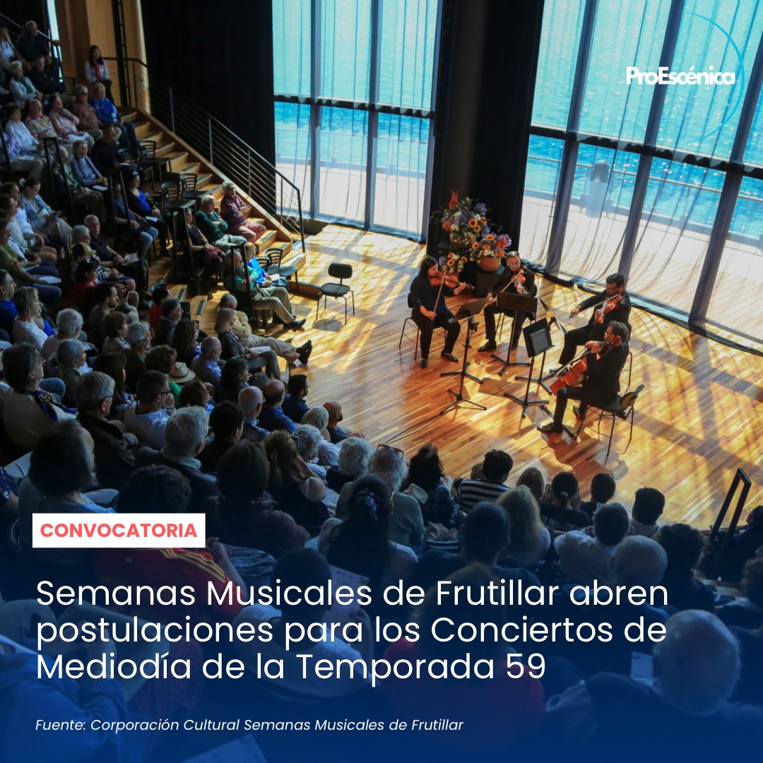 🎶 Las Semanas Musicales de Frutillar abren su convocatoria para los esperados Conciertos de Mediodía de su próxima temporada 🙌
Una oportunidad única para ser parte de uno de los encuentros musicales más importantes del país, en un escenario que reúne talento, excelencia y conexión con el público.
📅 Si eres solista o agrupación, este es el momento de postular y llevar tu propuesta a Frutillar.
✨ Sé parte de esta experiencia que celebra la música en todas sus formas.
🔗 Revisa todos los detalles y requisitos en www.semanasmusicales.cl y también en www.proescenica.cl