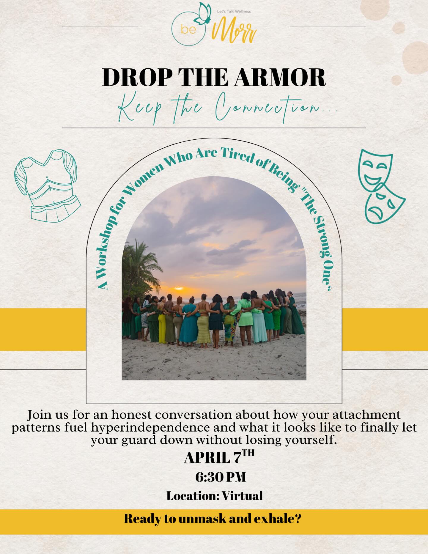 Drop the Armor, Keep the Connection: A Workshop for Women Who Are Tired of Being âThe Strong Oneâ
You know that feeling when someone asks, âHow are you?â and you automatically say, âIâm good,â even though youâre drowning? Or when youâre juggling a million things but still canât bring yourself to ask for help because... what would people think?
Weâre inviting women of color who are ready to stop performing and start connecting. This workshop will give you permission to stop being strong for a second. To be seen. To realize youâre not the only one carrying it all alone.
Ready to drop the armor? Link in bio to register! đ¤