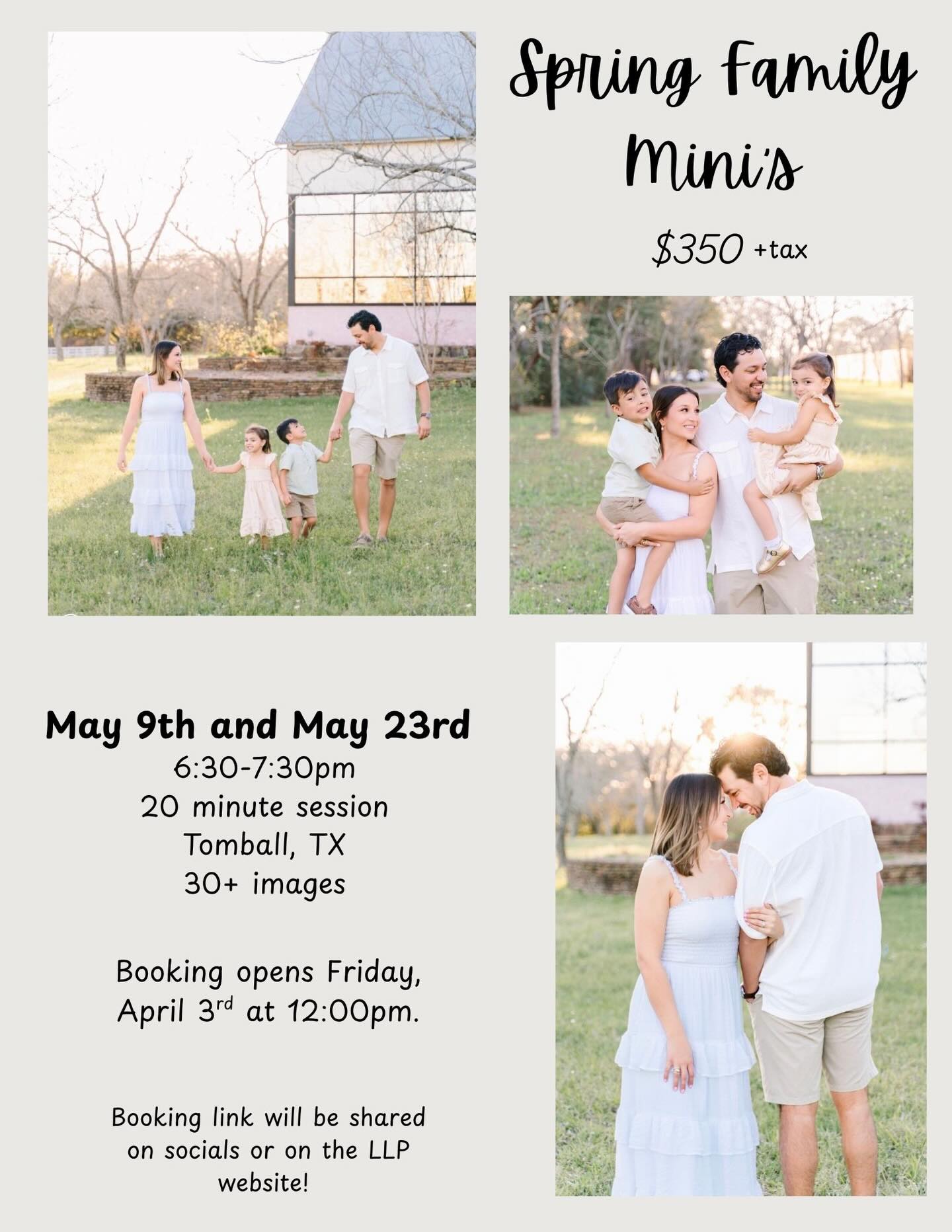 Spring Family Mini’s at one of my favorite locations!
Booking opens next Friday, April 3rd at 12:00pm. I will share the link on my stories or you can find it on my website. I can’t wait for these!❤️