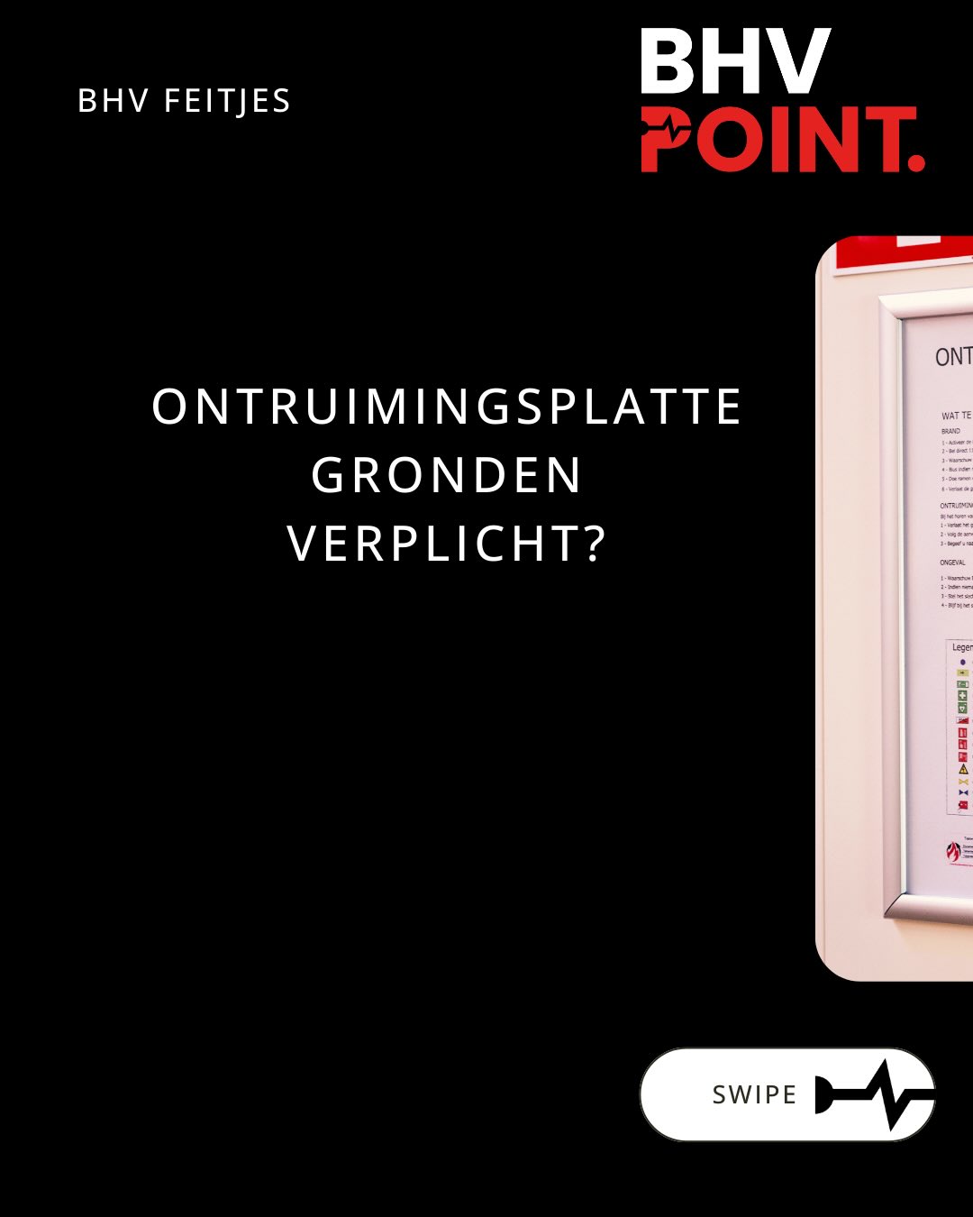 Ontruimingsplattegronden.
Hangt er één bij jullie? Volgens de Arbowet (art. 15) en Bouwbesluit (art. 6.23) is het verplicht voor
de meeste bedrijven.
Veel van de plattegronden die wij zien zijn verouderd, incompleet of hangt niet zichtbaar. Wanneer heb jij de jouwe voor het laatst gecheckt?👇
#veiligheid #safetyfirst #bedrijfshulpverlening #BHV #ehbo veiligheidsbewustzijn