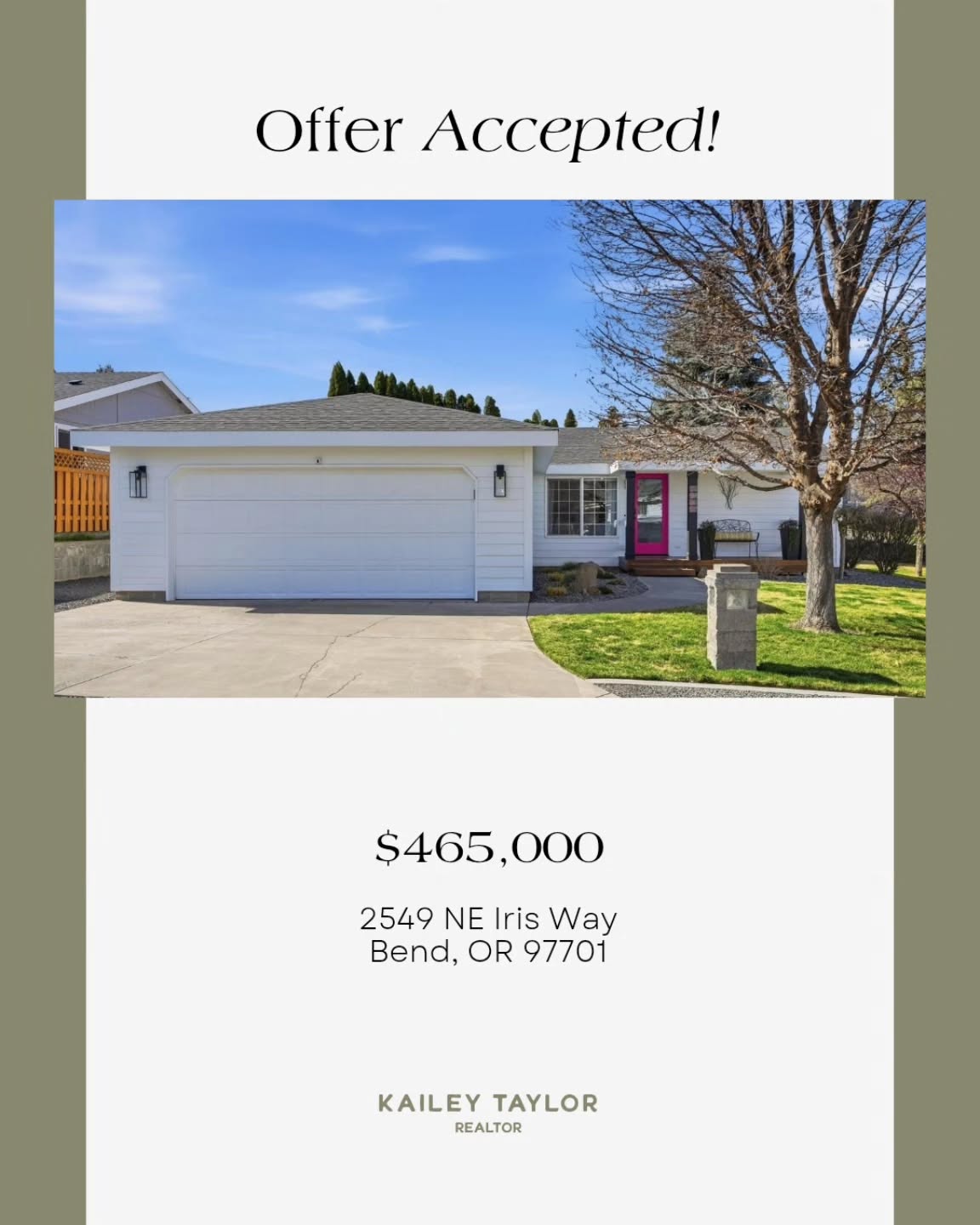 Some clients you just get to grow with. 🤍
This one came back ready for their next chapter, and honestly, I couldn't be happier to be along for the ride again. We found a place that checks every box — updated throughout, tons of natural light, and a great community with a pool to top it off. ☀️
We've got a longer closing timeline that works well for everyone, and we're moving right along into inspections. 🏡
.
.
.
#livelifeinbend #realtorkailey #bendoregon #centraloregonjrealestate #offeraccepted
