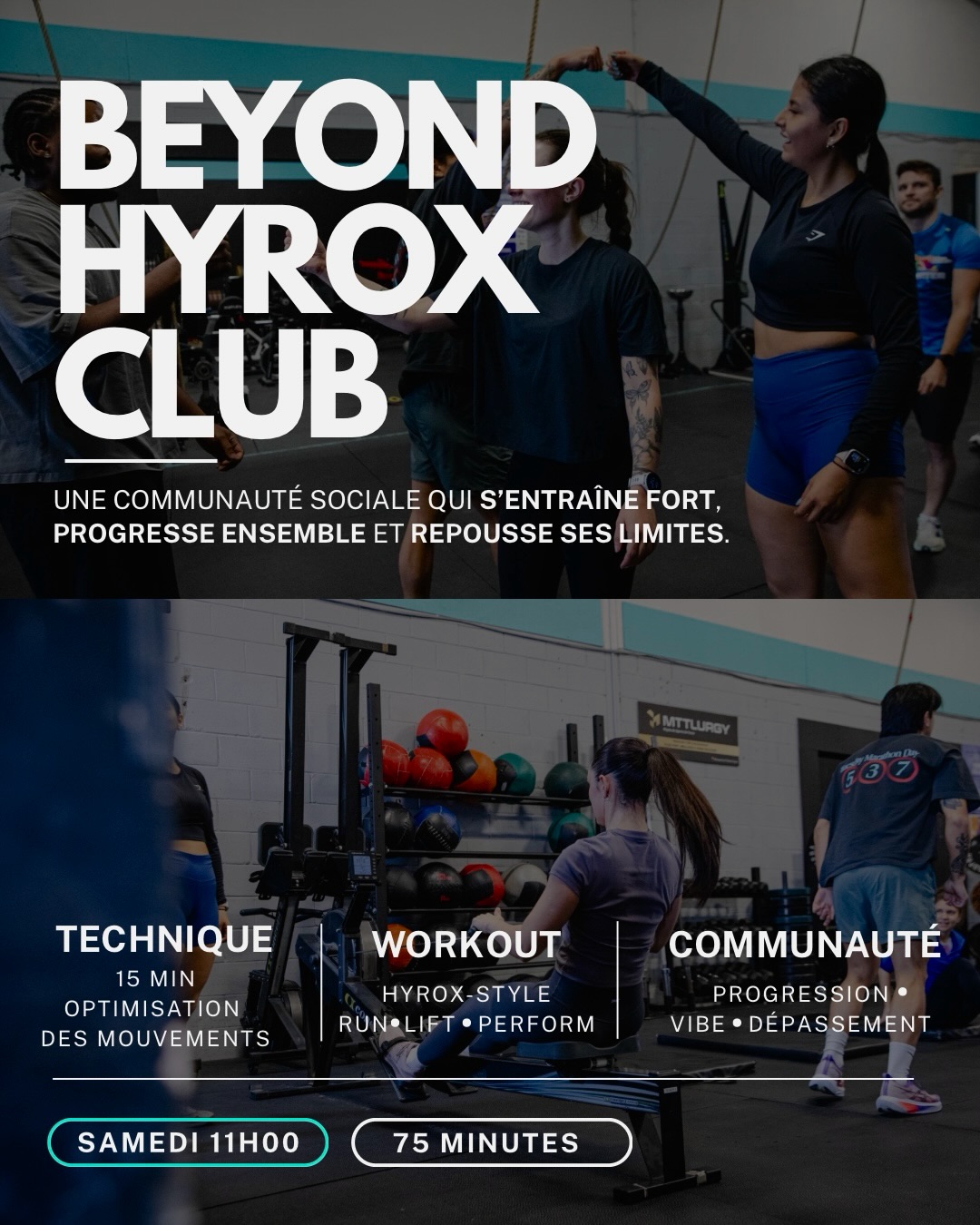 On part un club Hyrox, les samedis matins à 11h 🫡
Le club sera animé par @mariedesro (votre proprio) et @dylan.andri (membre fidèle depuis plusieurs années)
L’idée est de créer un moment pour se rassembler, bouger ensemble, puis connecter autour d’un objectif commun.
Le Hyrox est un format que votre proprio @mariedesro aime beaucoup, qui mélange course et exercices fonctionnels.
Ce n’est pas obligatoire d’avoir un objectif de compétition pour participer au cours, mais on veut quand même garder une certaine intention derrière le cours un peu plus axé sur la performance 🤞🏼
On regarde déjà pour participer en gang au Hyrox de Trois-Rivières à la fin août (à confirmer 👀).
D’ici là, c’est un club pour s’entraîner, apprendre, puis évoluer ensemble.
La première séance se donne aujourd’hui , samedi le 28 mars à 11h 💪🏼
Réservation via fliip ou info@beyondmvmt.com