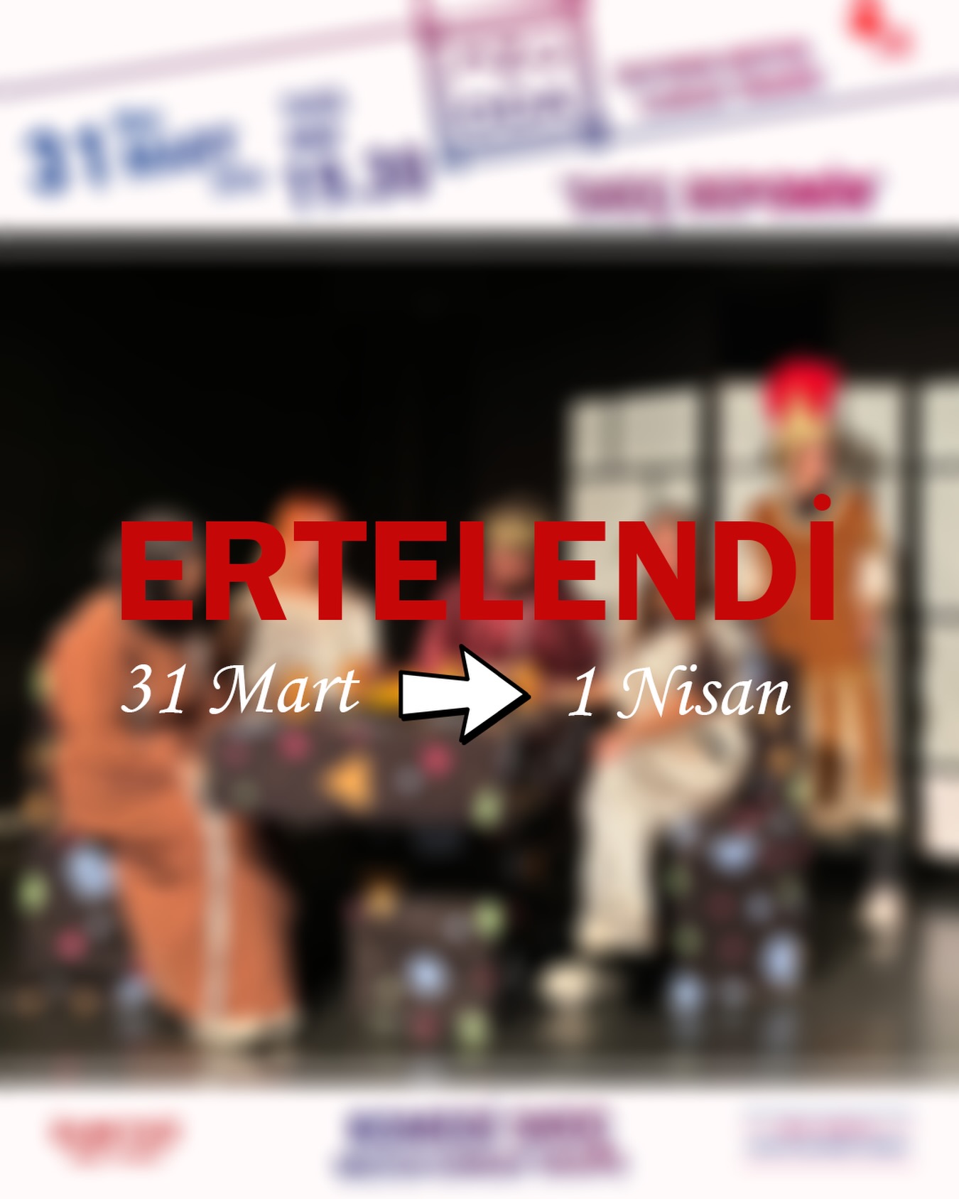 Bugün gerçekleştirilmesi planlanan Skeç Depomin gösterimi, yarın (1 Nisan) tarihine ertelenmiştir.
Anlayışınız için teşekkürler.