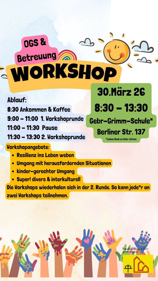 Obwohl die Schulen in die Osterferien gestartet sind, hatten unsere Schulteams der OGS & Betreuung die Chance, an unserem Workshop-Tag teilzunehmen. In der Gebrüder-Grimm-Schule konnten sie an Workshops wie „Resilienz ins Leben weben“ und „Umgang mit herausfordernden Situationen“ praktische Strategien erlernen, um Kinder in ihrer emotionalen und sozialen Entwicklung zu unterstützen. Der Workshop „Kinder-gerechter Umgang“ konzentrierte sich darauf, wie man auf die Bedürfnisse der Kinder eingehen kann und Gefahrensituationen besser einschätzen kann. „Super! Divers & interkulturell“ betonte die Bedeutung von Vielfalt, Inklusion und kultureller Sensibilität. Die Workshops wurden zweimal angeboten, sodass die Teilnehmenden an zwei verschiedenen Themen teilnehmen konnten. Diese interaktiven Angebote boten nicht nur theoretisches Wissen, sondern auch praktische Ansätze für den Alltag.
#fwshamm #Schule #ogs #jugendhilfe #Kinderrechte
