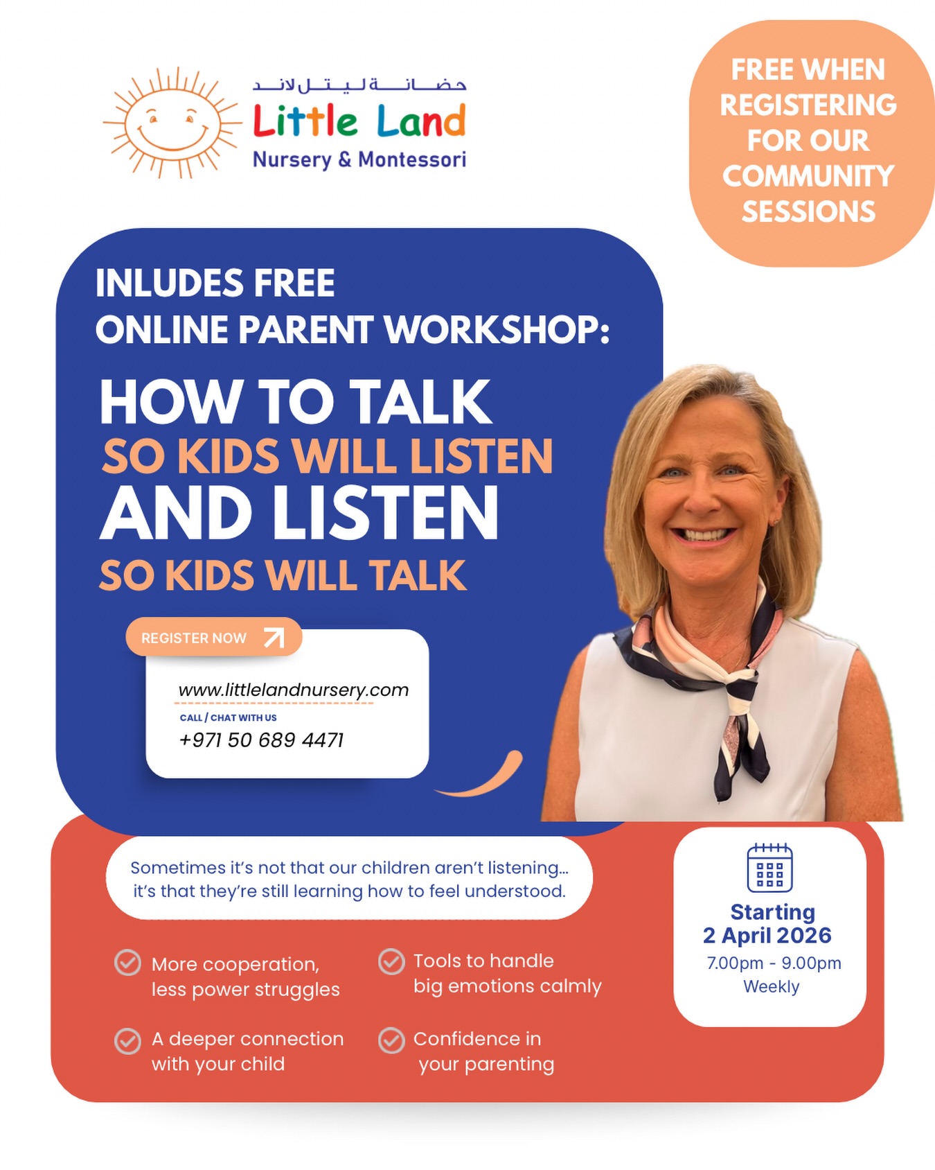 What if small shifts in how we respond… could change everything at home?
Our parent workshop is a warm, interactive series inspired by
How to Talk So Kids Will Listen & Listen So Kids Will Talk.
Each session focuses on one simple, practical shift:
🌿 Supporting big feelings
🌿 Encouraging cooperation
🌿 Building confidence and independence
And often, parents begin to notice:
✨ Children listening more
✨ Children expressing themselves more clearly
✨ A calmer, more connected home
🗓 Thursdays
🕖 7–9 PM
💻 Online
Because it’s often less about changing the child…
and more about changing how we respond.
And that’s where everything begins to shift.