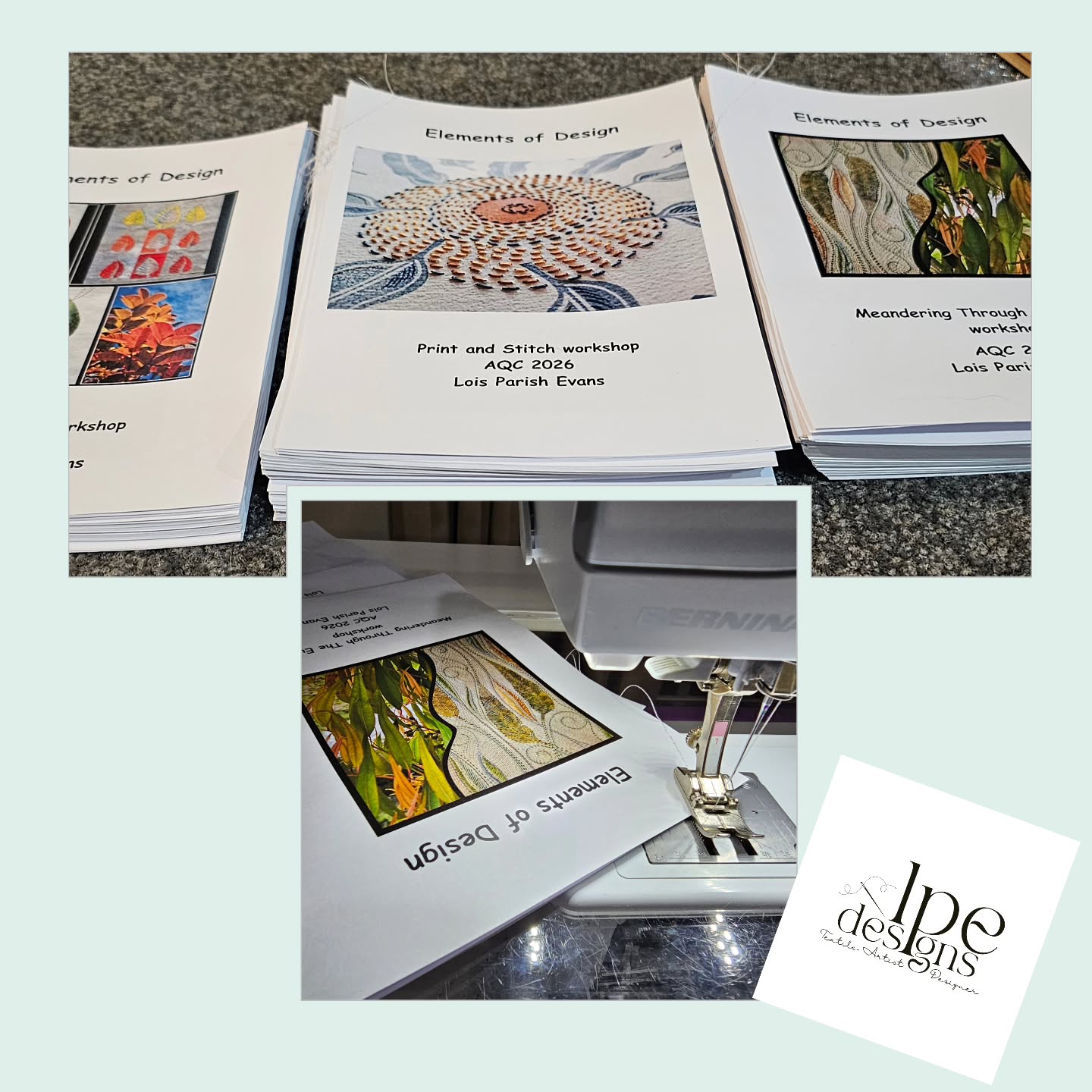 I've been working on a serious revamp of my workshop notes.... 🤗 DH(John) suggested stitching the pages together... A minimum of 61 booklets later, however I'm happy with the new look and the stitching works well. It's a bonus having an expert printer/photocopy technician in the family😊
#textileartist #textileartworkshop #mixedmediatextileartist #aqc
