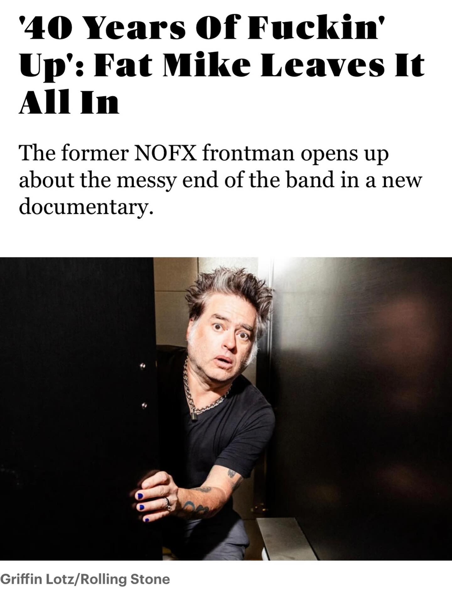 Check out the interview @fatmikedude did with @rollingstoneca to talk about @40yearsoffuckinup ! https://ca.rollingstone.com/music/music-features/fat-mike-nofx-documentary-interview/ Tickets for screenings and more information available at www.40yearsoffuckinup.com