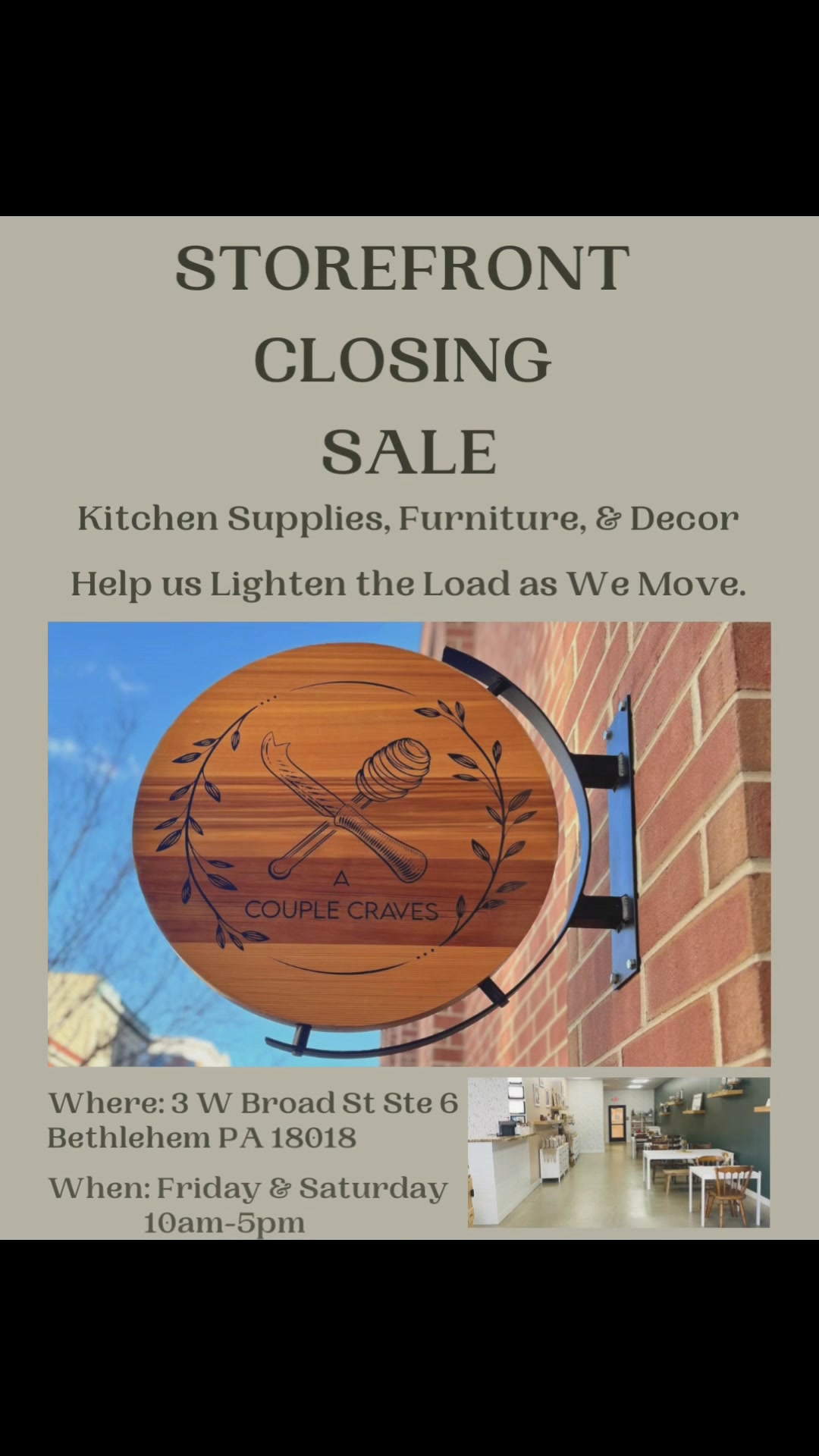 We’re Closing Our Storefront!
Final days In-Store this
Friday & Saturday
10 AM – 5 PM
Everything must go—all items for sale
Come by, say goodbye, and help us lighten the load!