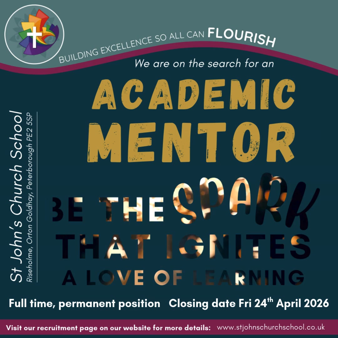 𝗕𝗲 𝘁𝗵𝗲 𝗦𝗽𝗮𝗿𝗸! ✨
Are you passionate about helping children to flourish? St John's Church School is looking for a dedicated 𝗔𝗰𝗮𝗱𝗲𝗺𝗶𝗰 𝗠𝗲𝗻𝘁𝗼𝗿 to join our vibrant school community.
This isn't just a job; it’s a 𝗵𝗶𝗴𝗵-𝗶𝗺𝗽𝗮𝗰𝘁 𝗿𝗼𝗹𝗲 where you’ll:
📖 Lead 1:1 and small group sessions in English & Maths.
🤝 Build confidence and close learning gaps.
🌱 Grow your own career with bespoke coaching and CPD.
Join a team where you 𝘁𝗿𝘂𝗹𝘆 𝗯𝗲𝗹𝗼𝗻𝗴 and make a visible difference every single day.
🔗 𝗔𝗽𝗽𝗹𝘆 𝗵𝗲𝗿𝗲: https://bit.ly/ignitealoveoflearning
#EducationJobs #AcademicMentor #StJohnsChurchSchool #TeachingJobs #PeterboroughJobs #JobsInPeterborough #PrimaryEducation #AcademicMentor #spiriteducation